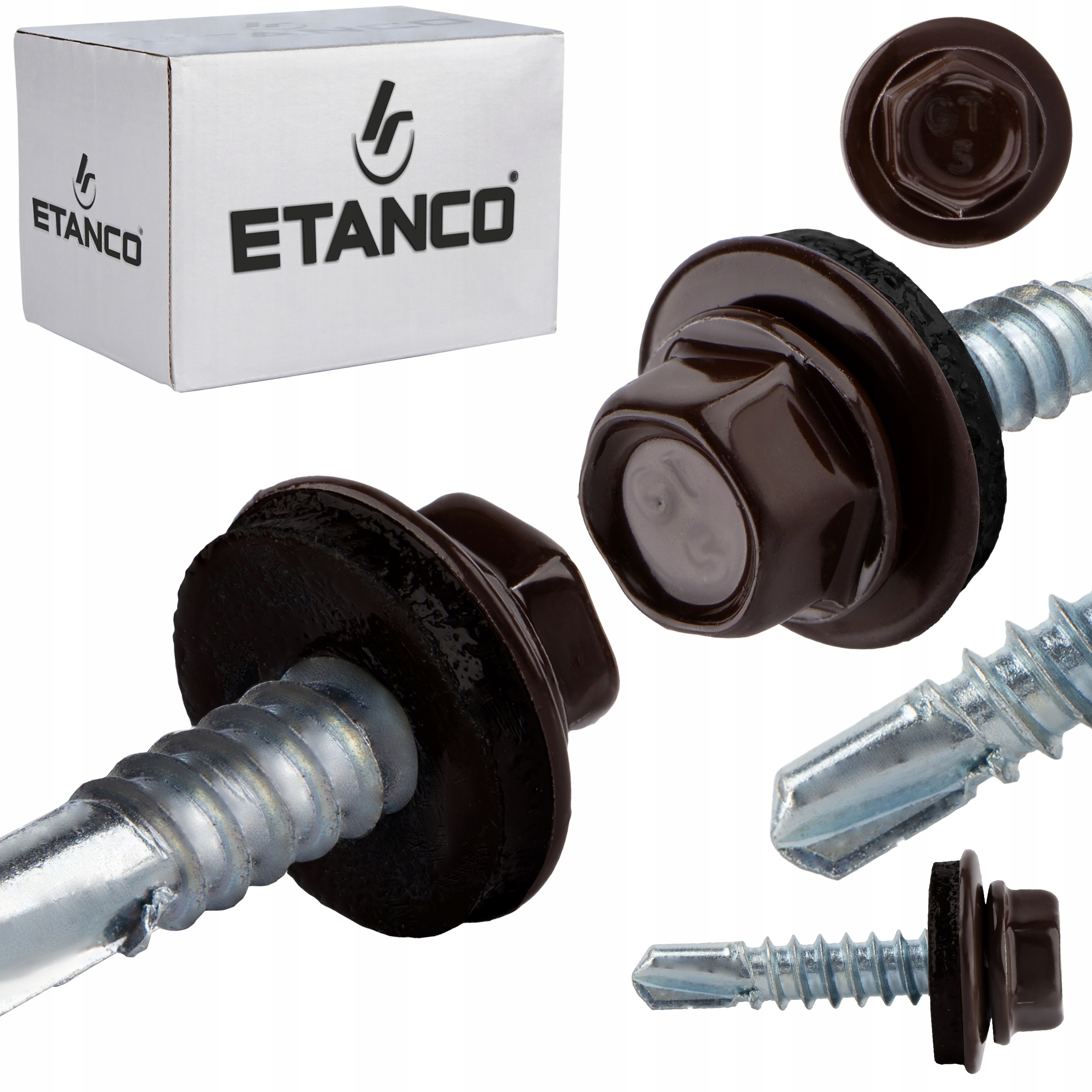 Wkręty samowiercące do metalu 5mm 5,5x25 mm Ral 8017 250 szt Etanco GT5 Z14