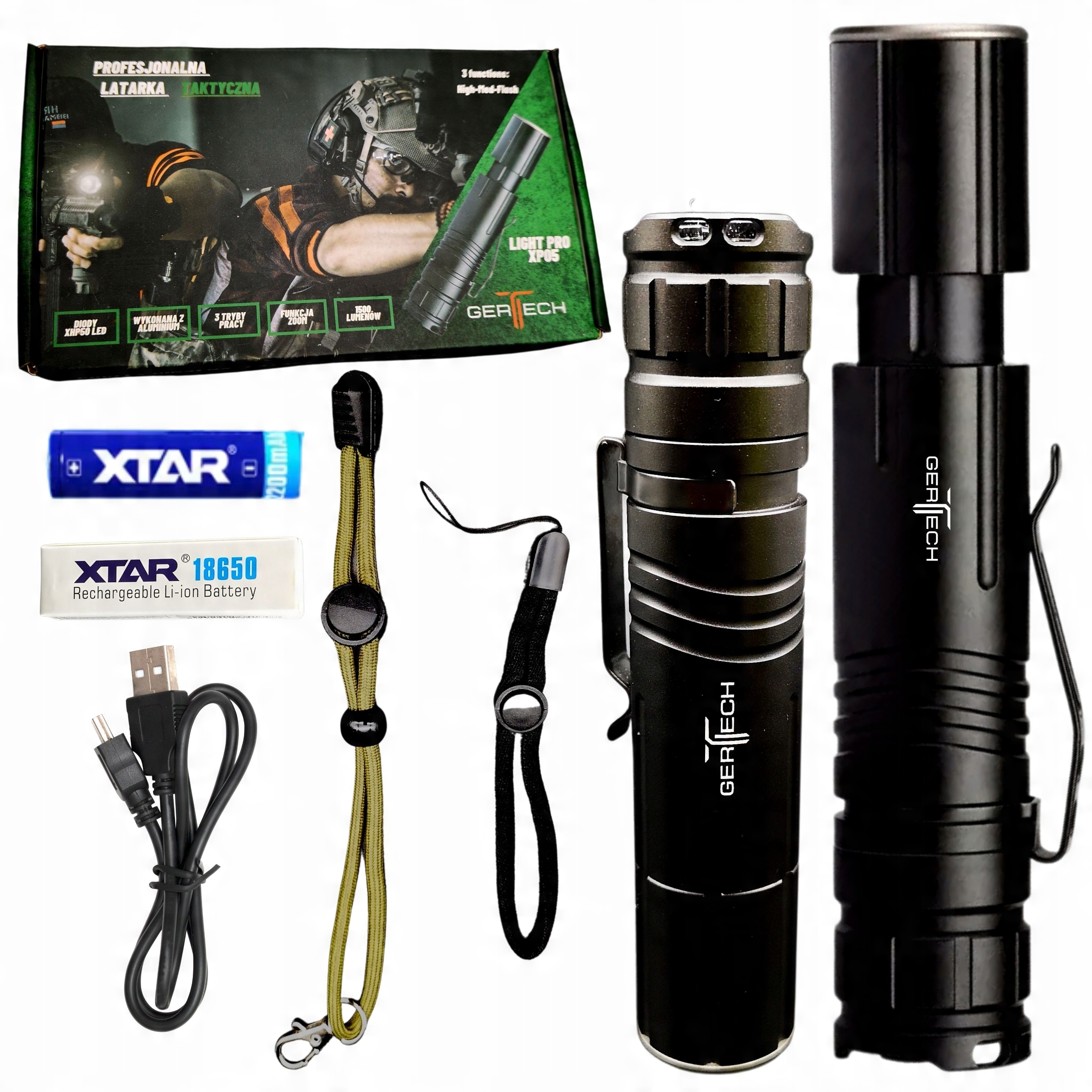 

Latarka Led Taktyczna Usb Bardzo Mocna Gertech