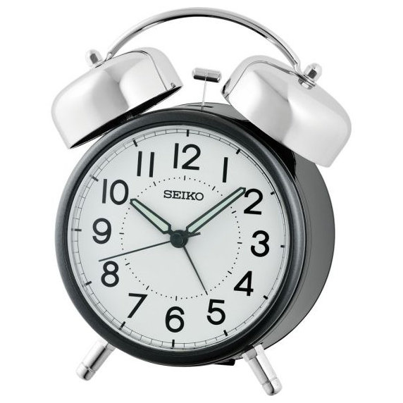 Veľký Čierny Retro Budík S Zvončekmi Seiko QHK063K Netika Hlasný Alarm