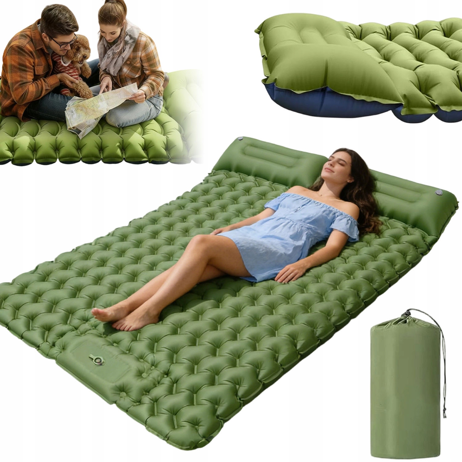 Duży Materac Dmuchany 2 Osobowy Turystyczny Pompowany Karimata Do Spania