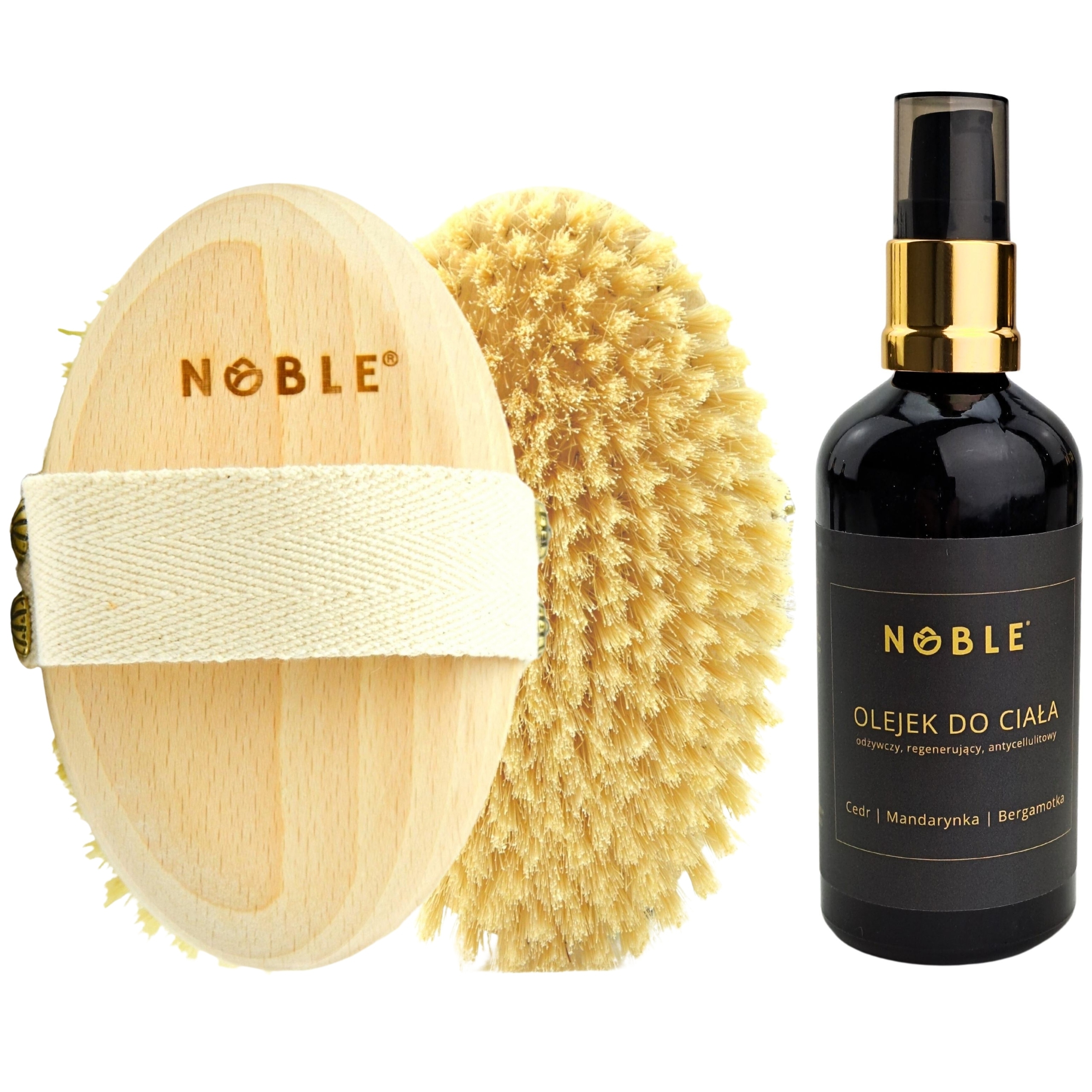 Sada proti celulitidě, suchý masážní olej, měkký kartáč Noble