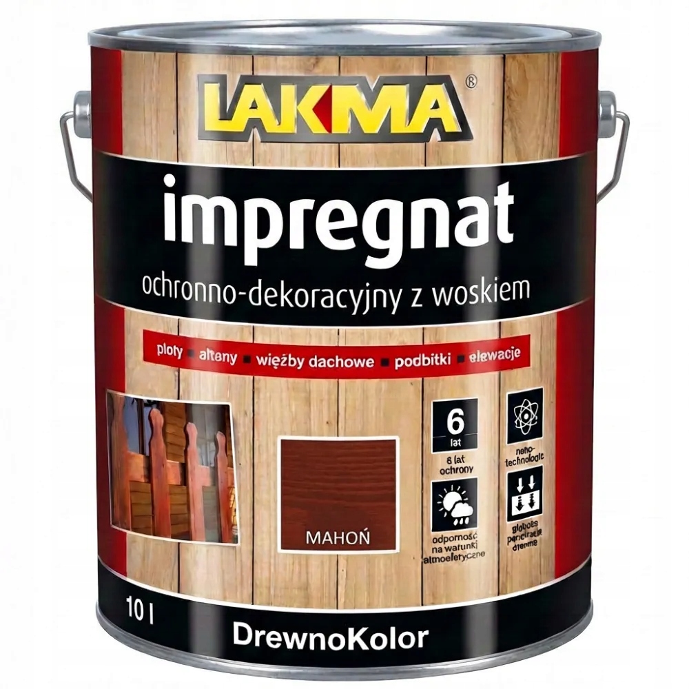 Impregnat Ochronno-Dekoracyjny z Woskiem Mahoń 10L Lakma