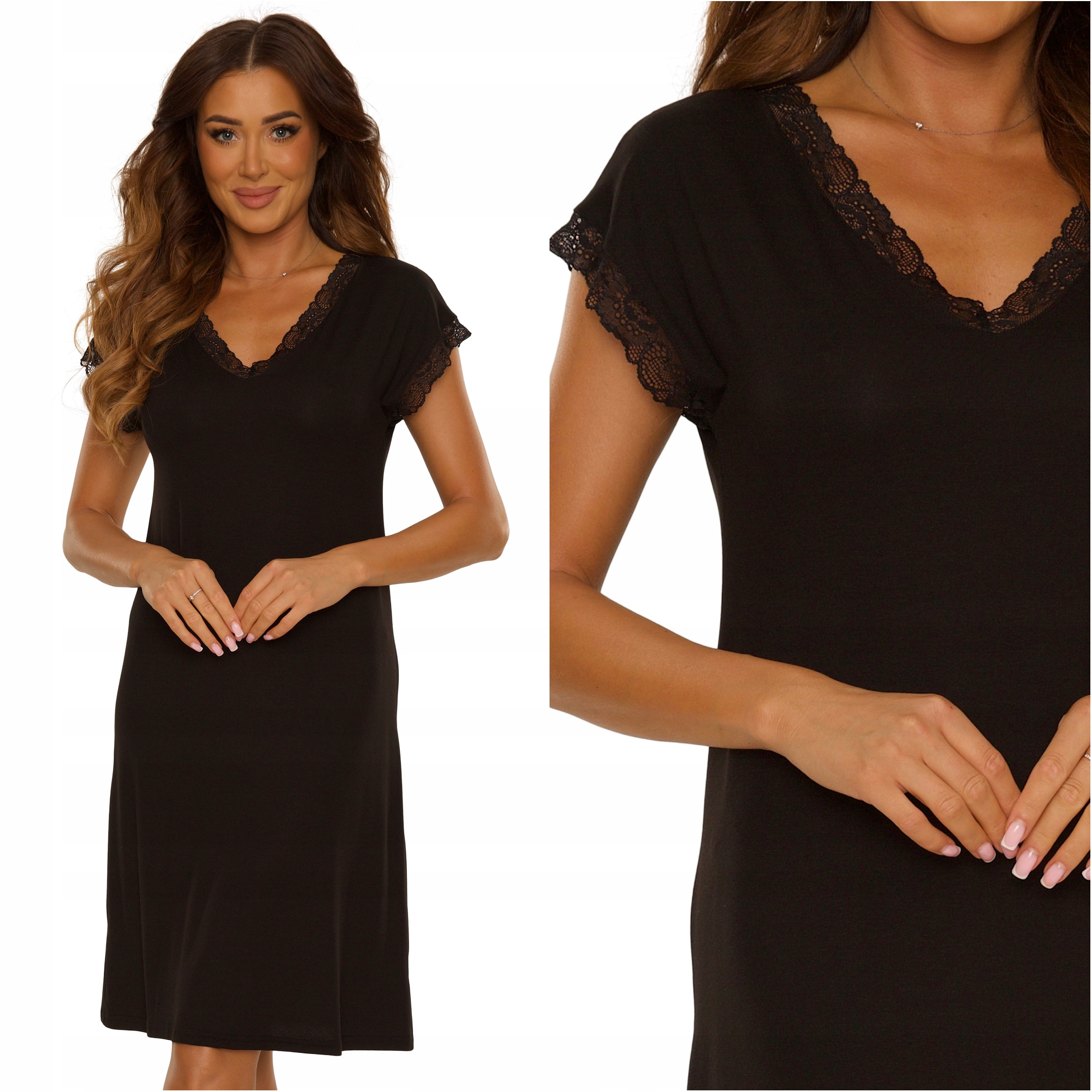 Koszula nocna plus size z koronką De Lafense Hazel 816 czarny 3XL 46