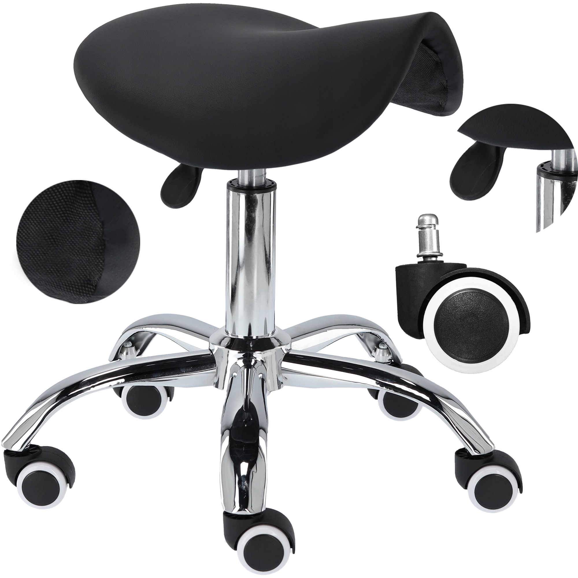 Stolička na kolečkách s otočným sedlem pro kosmetický salon