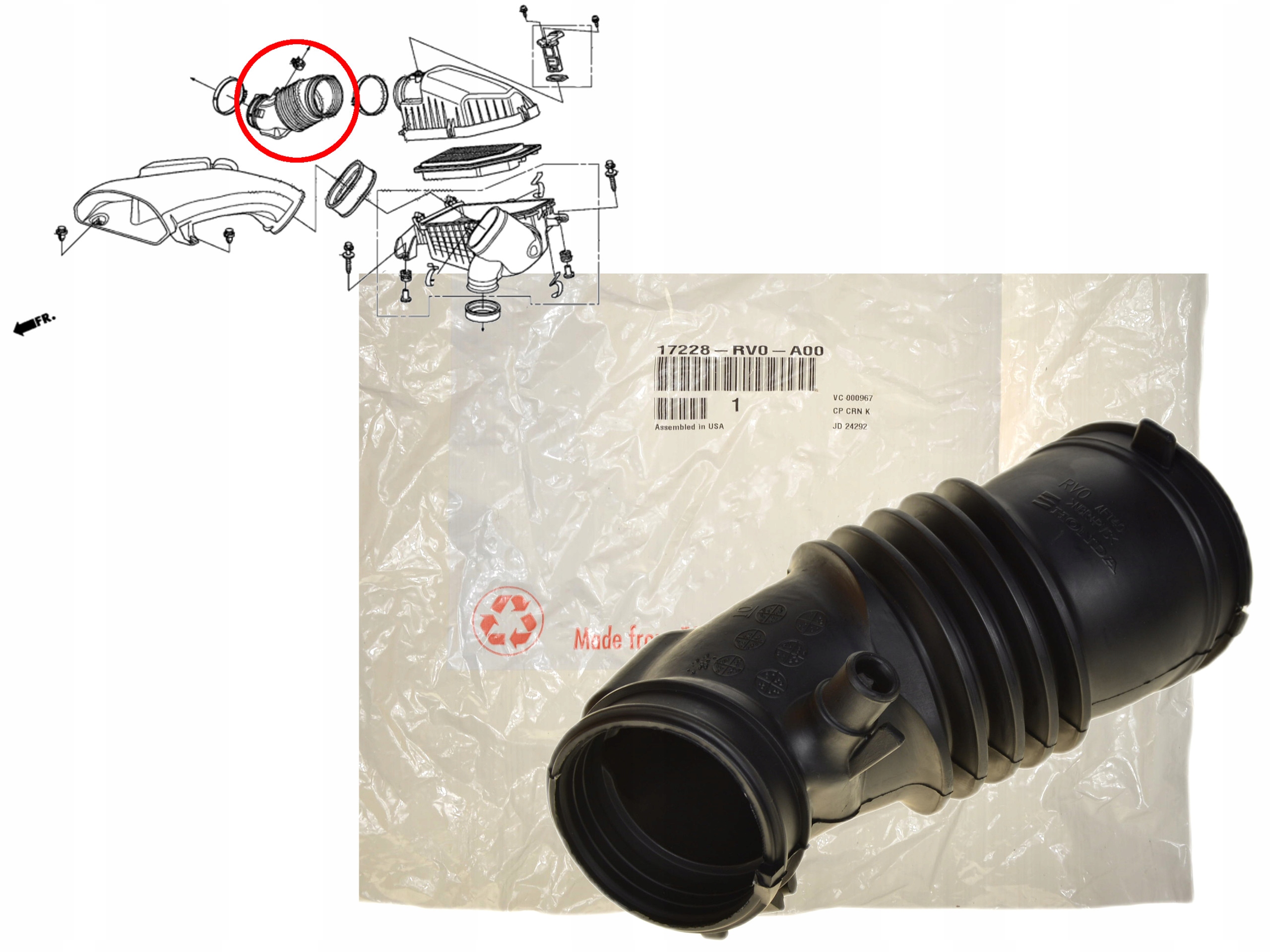 Kabel Trubka Pro Přívod Vzduchu 17228-RV0-A00 Oe Honda Odyssey 2010-2017 3.5i