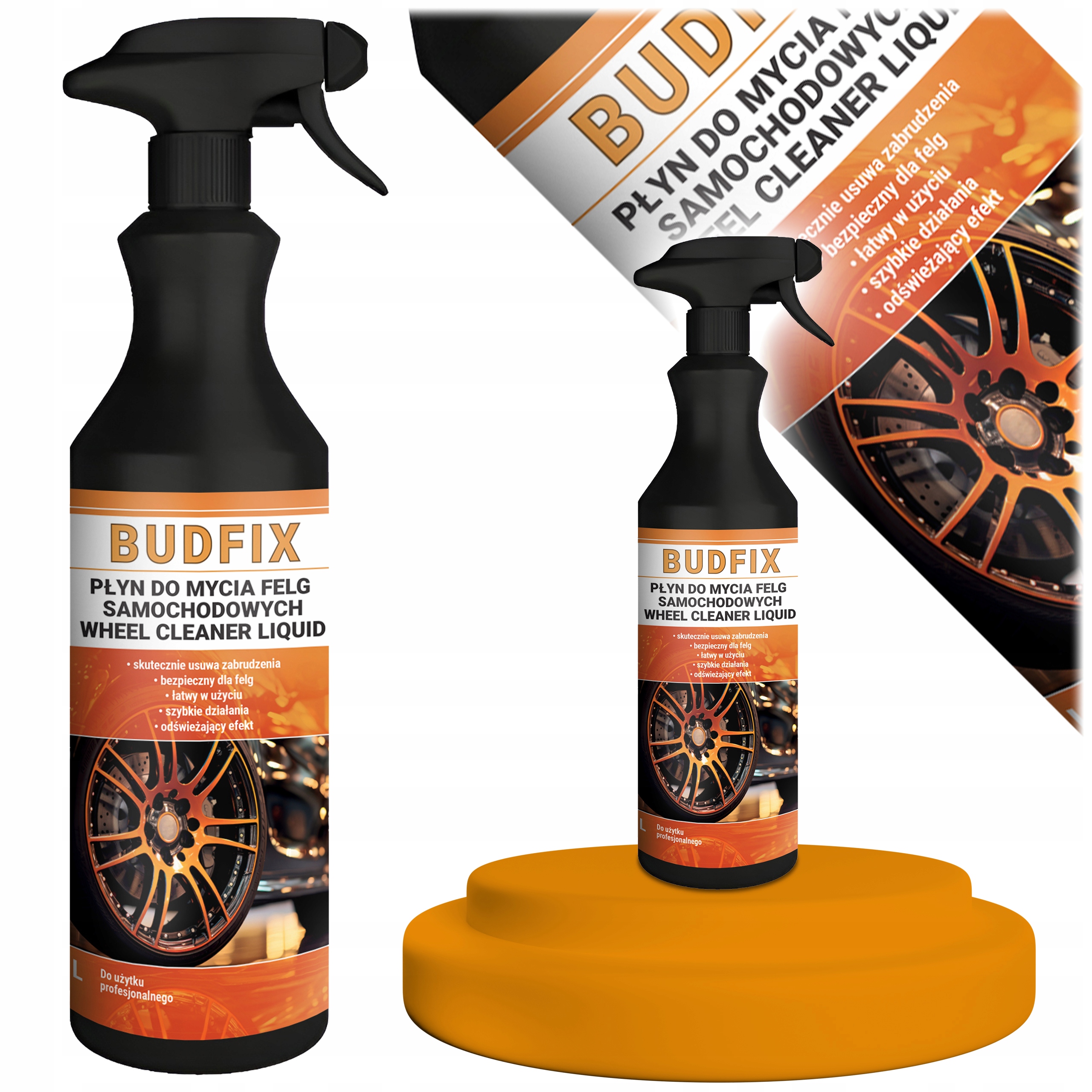 Płyn Do Mycia Felg Wheel Cleaner Liquid 1L Mocny Alu Stal Kołpaki Usuwa Pył