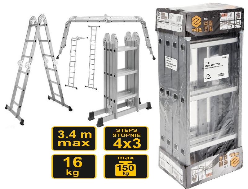 Multifunkčná Rebríková Jednotka 5v1 4x3 3,4m Vorel 17704