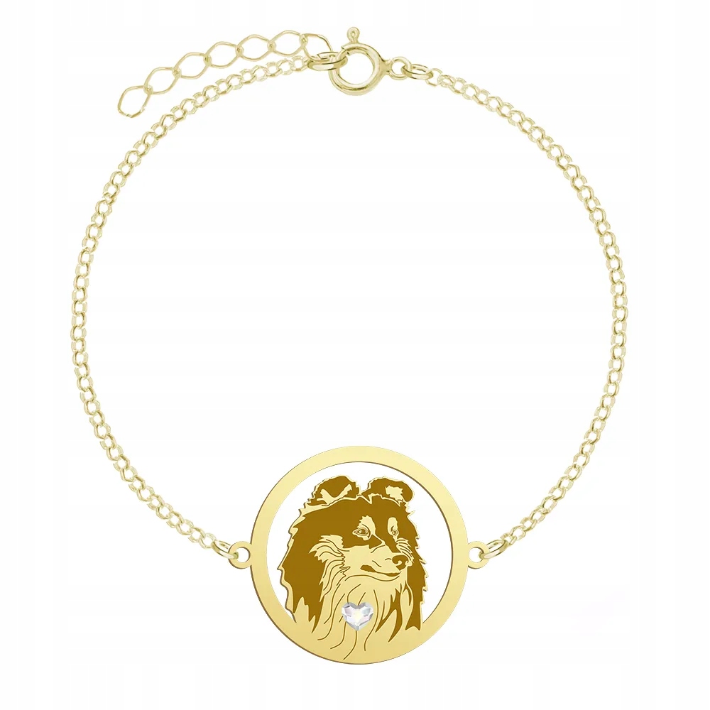 Zlatý náramek se psem Shetlandský ovčák 925 Šperky Dárek Gravírování