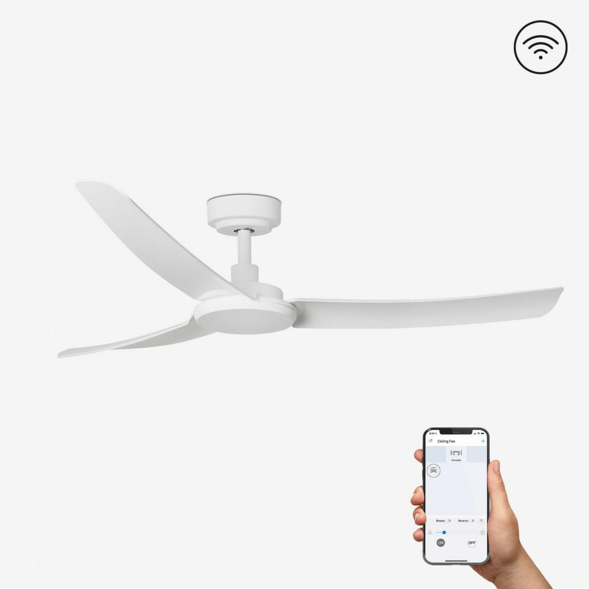 Stropný ventilátor Faro Siros, biely, DC motor, Smart, Ø132 cm, diaľkové ovládanie