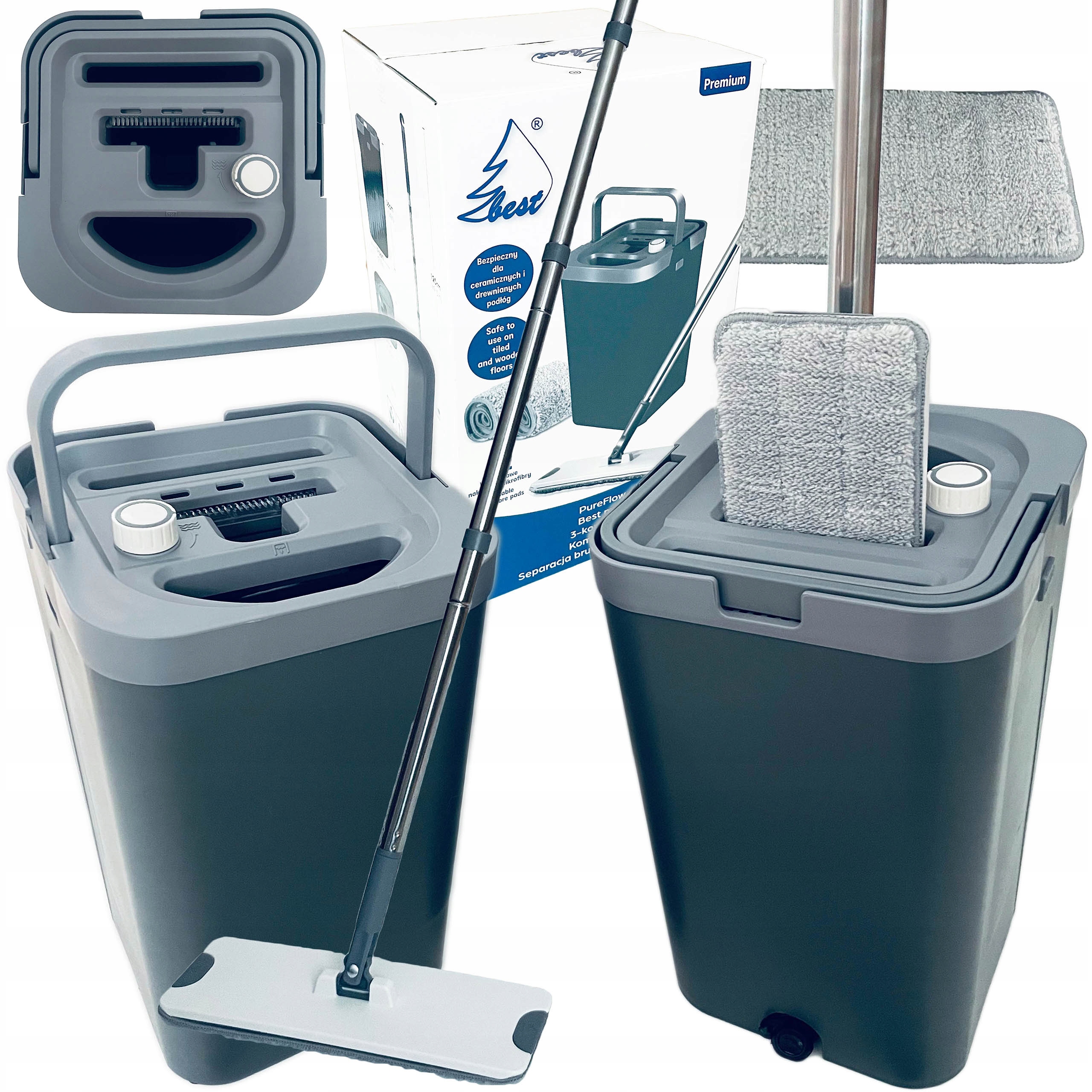 Mop płaski 3 Zbiorniki Best Zawsze Czysta Woda separacja brudnej i czystej