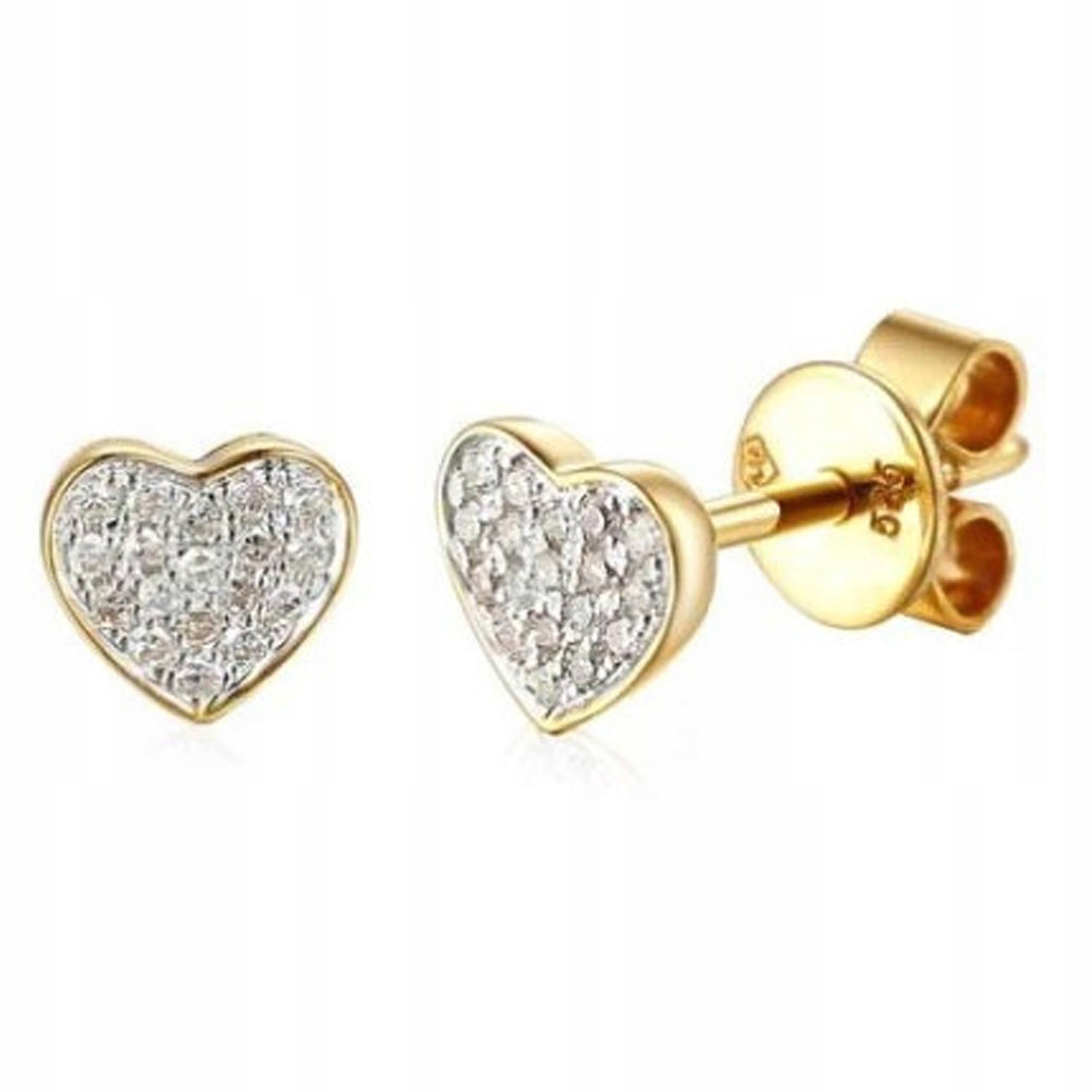 Zlaté náušnice 585 Srdíčka S Diamanty 1,01g módní designový dárek pro ni