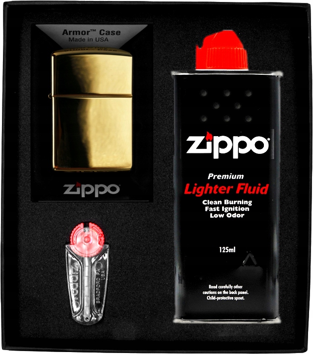 Sada Zippo Zapalovač High Polished Brass Armor Heavy Dárkový No1