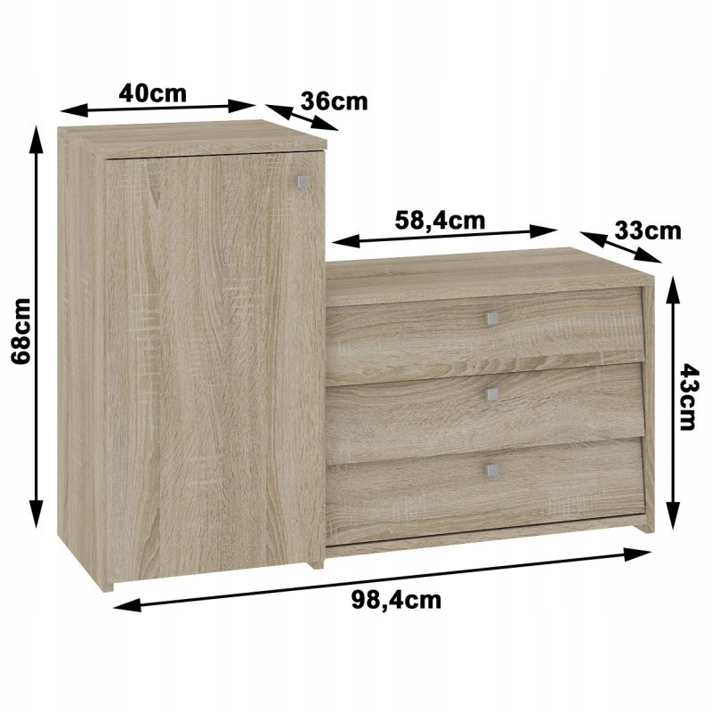 Шкаф для обуви S16 Oak sonoma с комодом глубина мебели 33 см