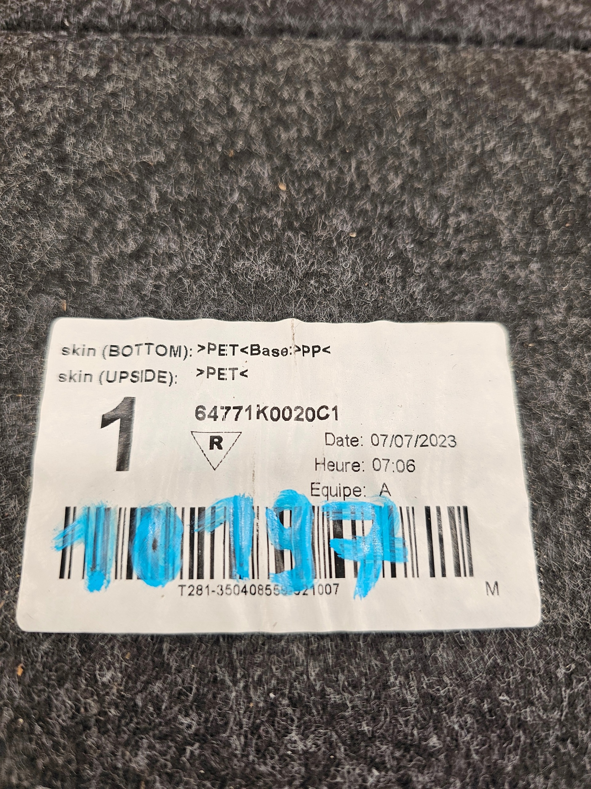mats boot TOYOTA YARIS IV 20- 64771K0020