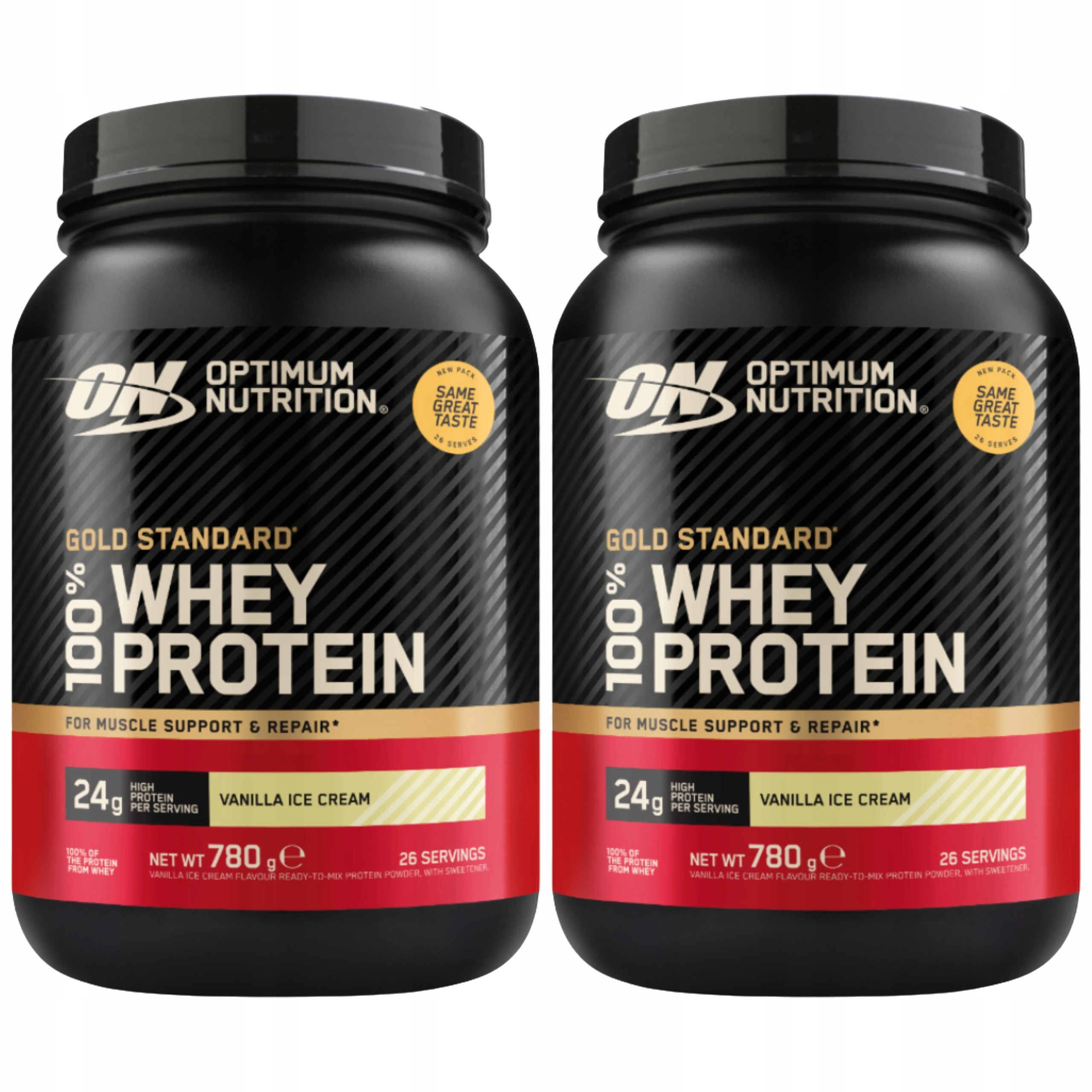 2x Optimum Nutrition Gold Standard Whey 780g Protein Vanilková zmrzlina Wpc Wpi