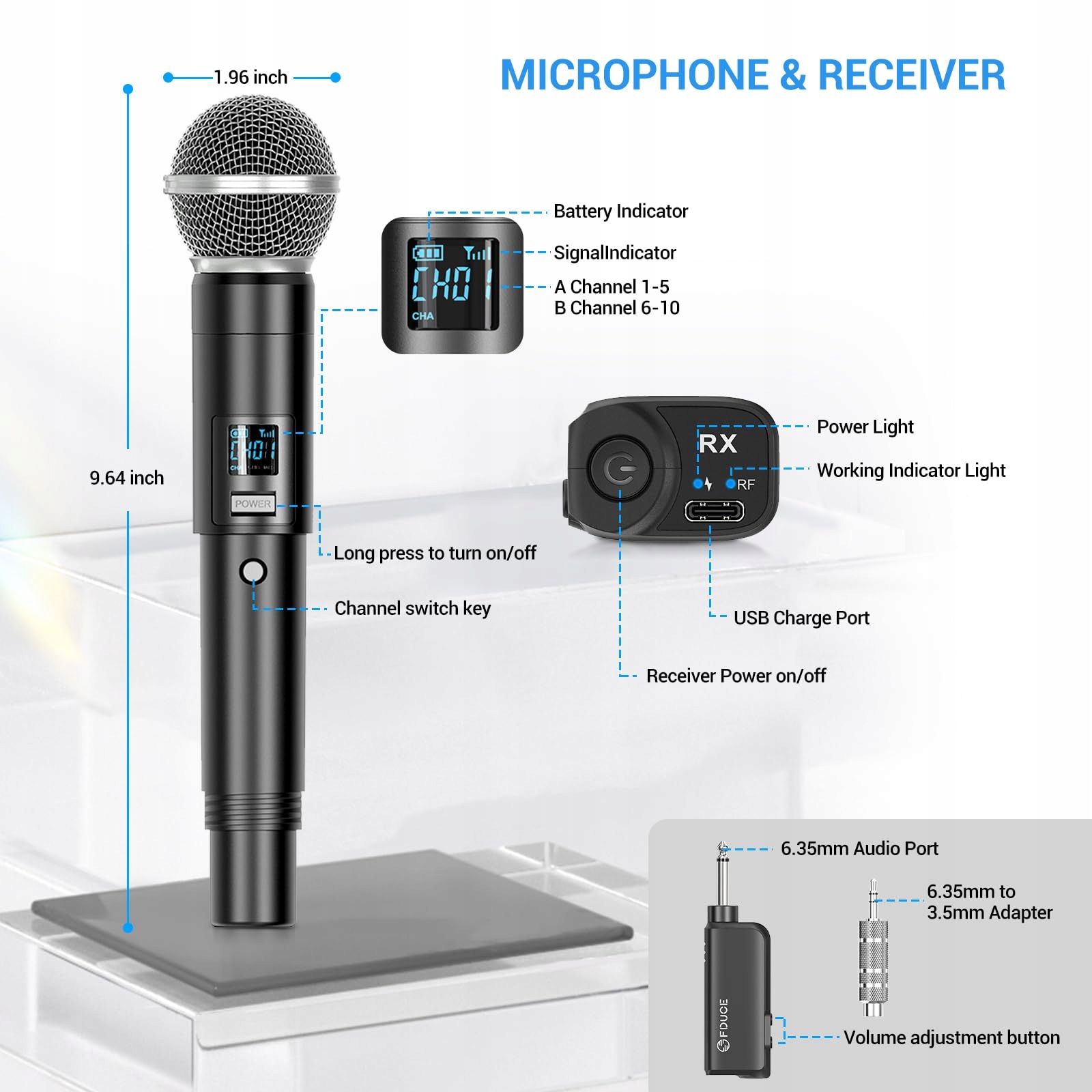 FDUCE W60 Lekki Mikrofon UHF do Karaoke, Wesel, Imprez — miniatura 5