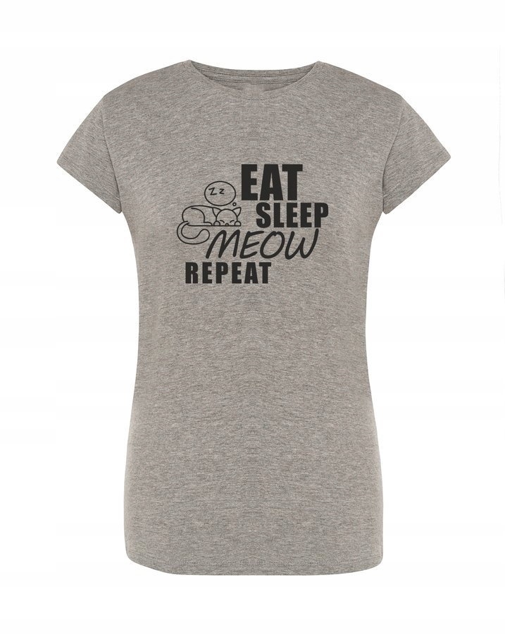 

Koszulka damska Eat Sleep Meow Repeat, szara XL