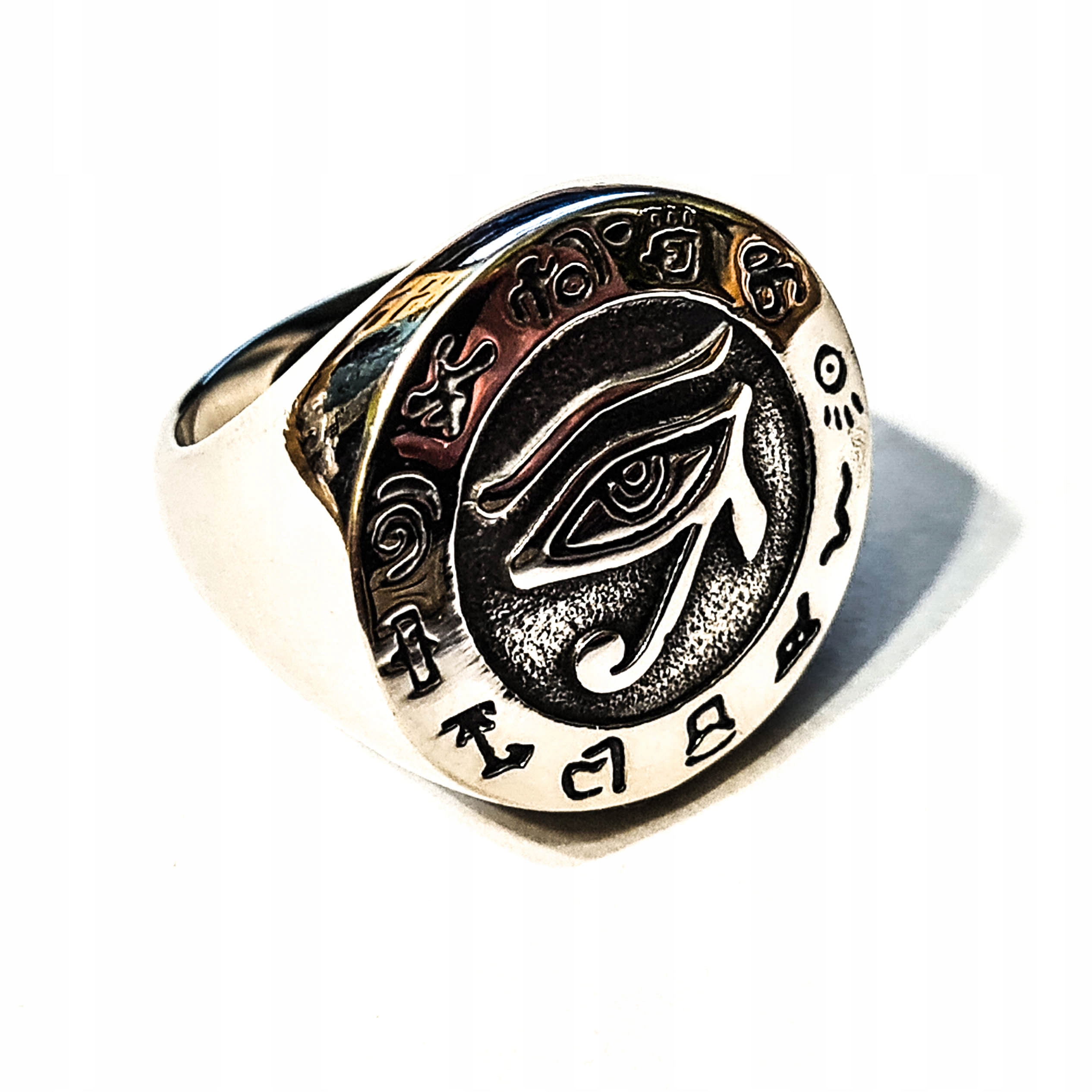 SREBRNY SYGNET PIERŚCIEŃ PIERŚCIONEK OKO HORUSA RA HIEROGLIFY EGIPT R19
