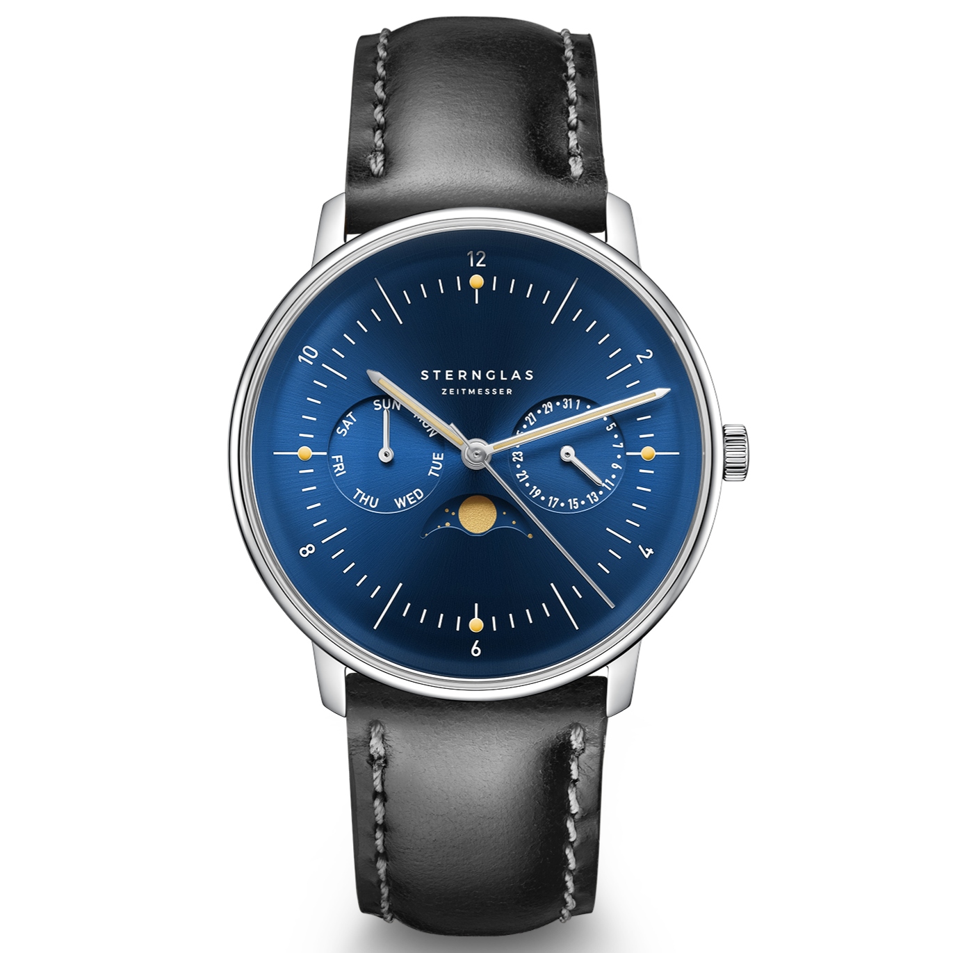 Nový Originální Pánské hodinky Sternglas S01-NM06-BR02 Naos Moonphase