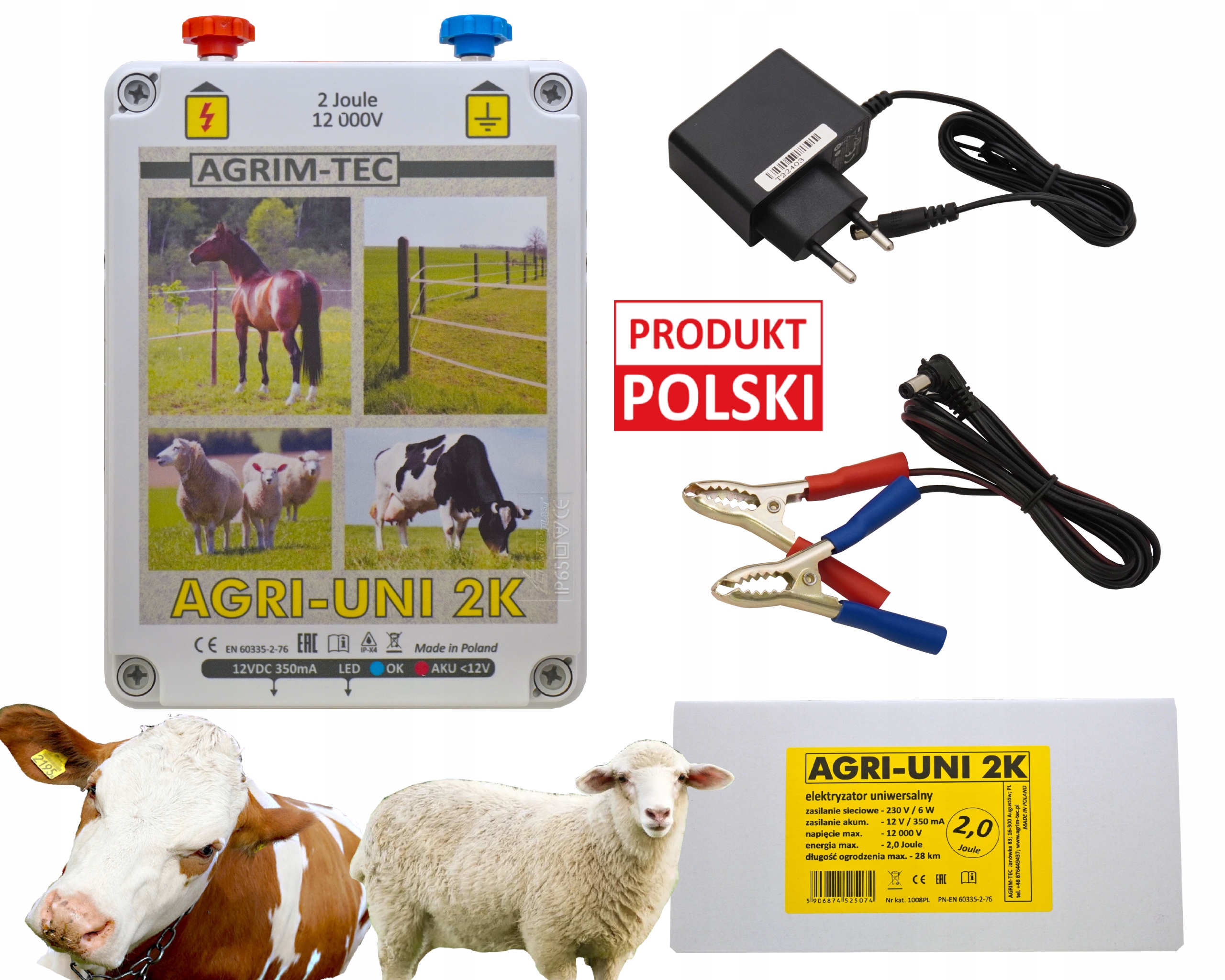 Pastuch Elektryzator Uniwersalny 12V230V AGRI-UNI-2K 2J 12000V Bardzo Mocny
