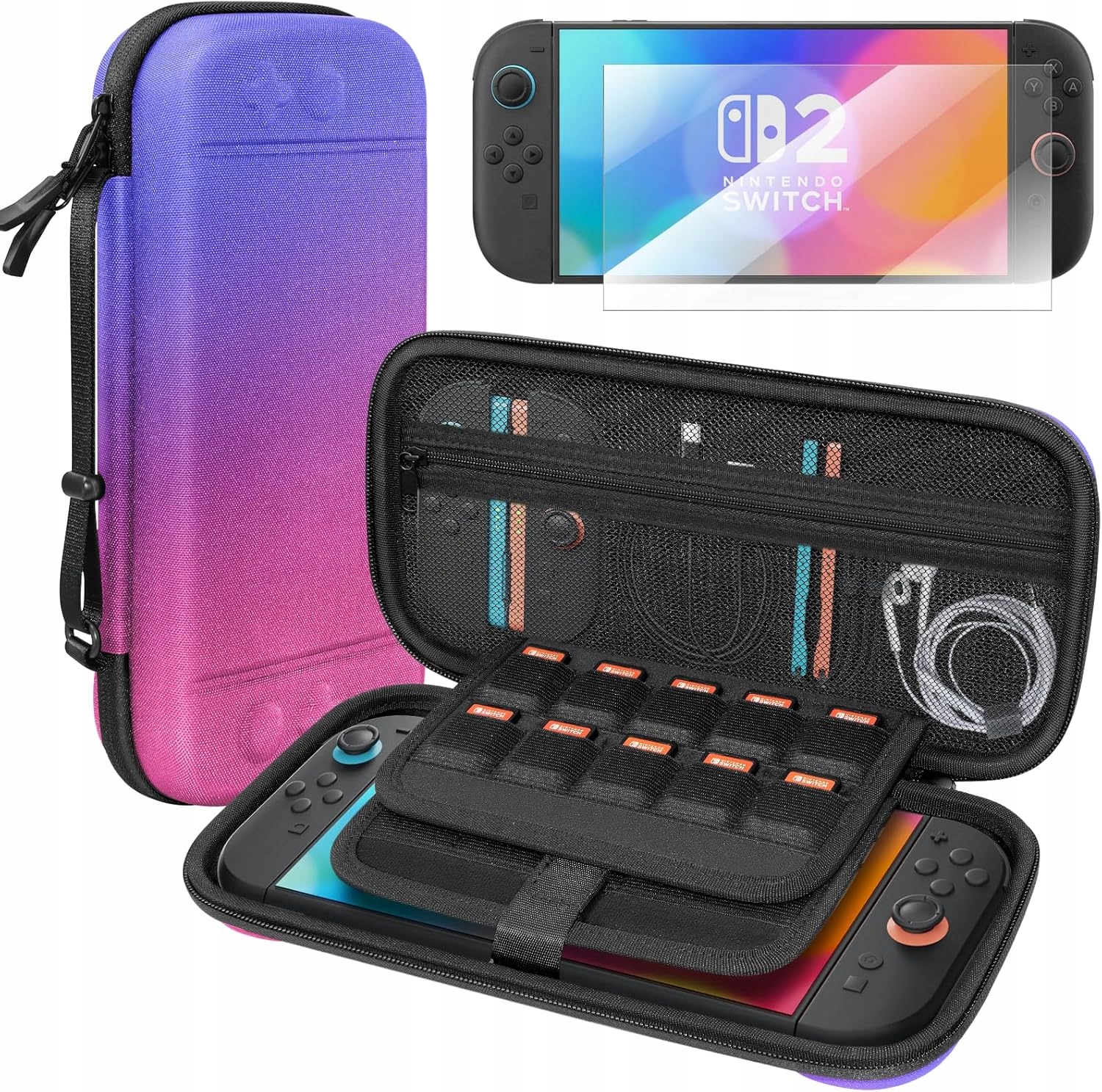 Futerał Podróżny Switch 2 2025 Duży Szkło Fioletowo Niebieskie