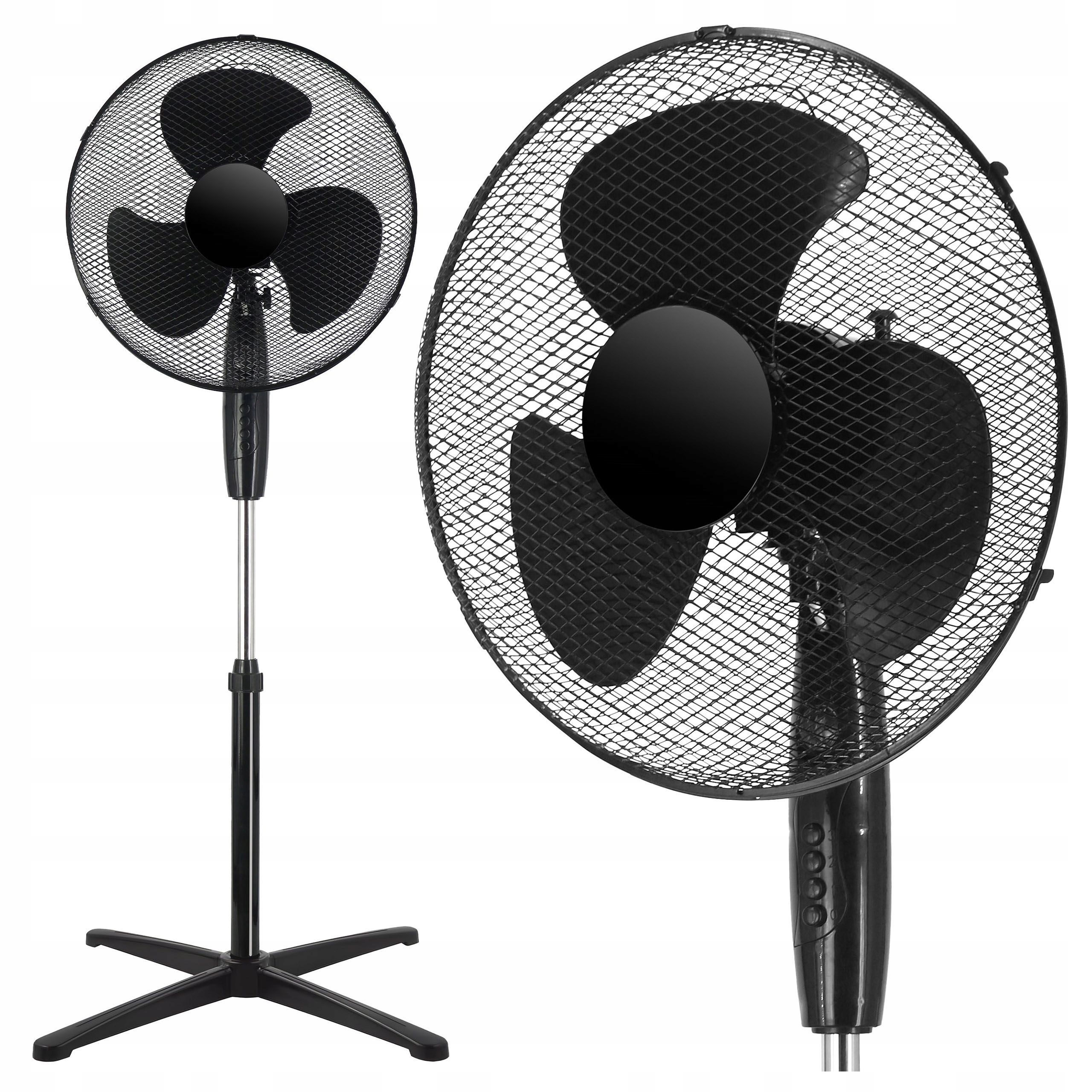 Stojanový Ventilátor Podlahový Větrák Černý Silný Tichý Velký 3 Režimy 40 cm