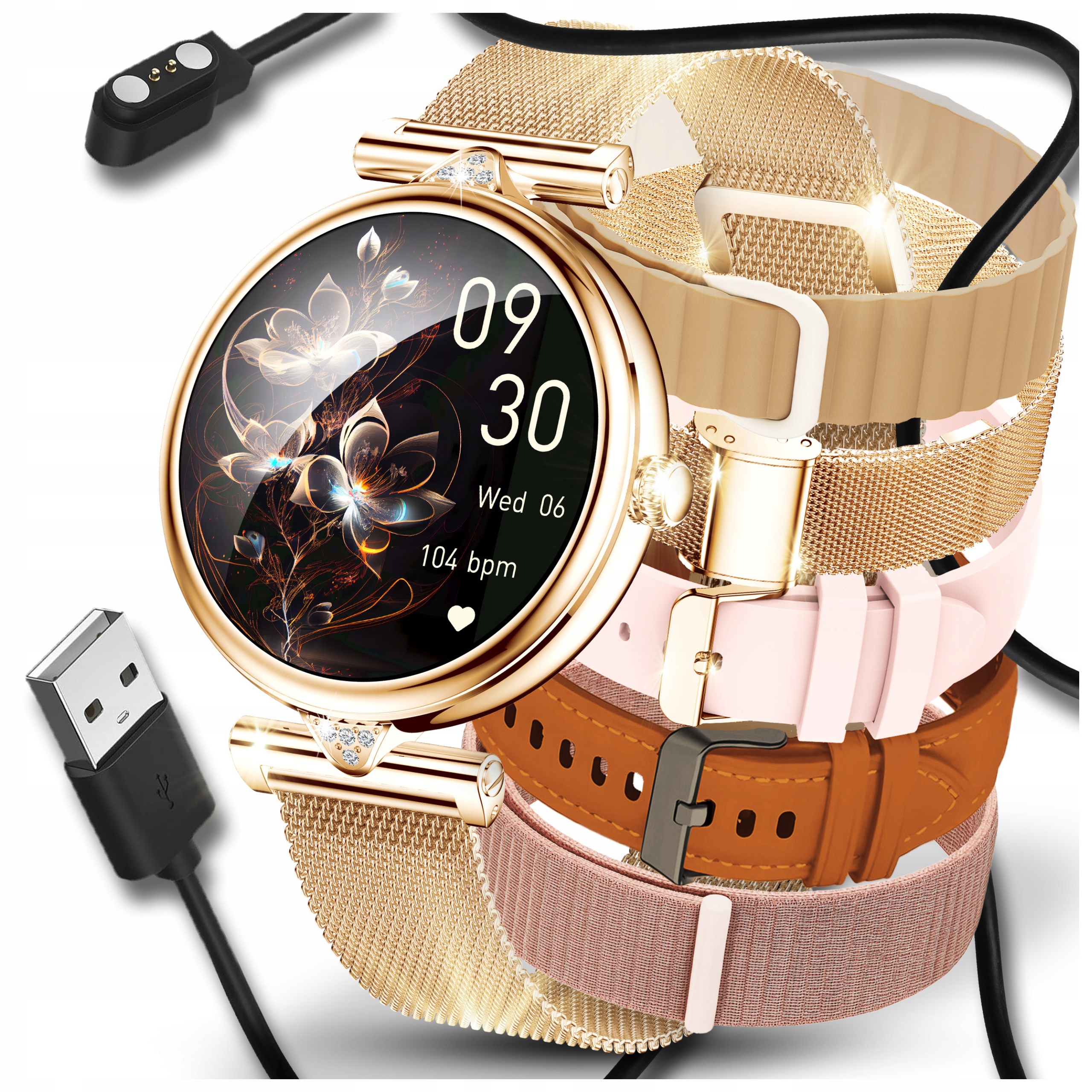 Smartwatch Zegarek Damski Polskie Menu Rozmowy Powiadomienia Sport 5 Paski