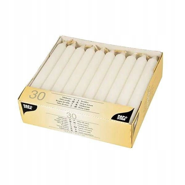 

Świece świeczki stołowe 19,6cm długie 30 szt białe
