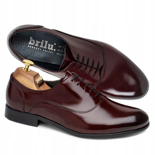 Brilu Polskie Skórzane Wizytowe Buty Męskie Oksfordy Royale Bordowe 42