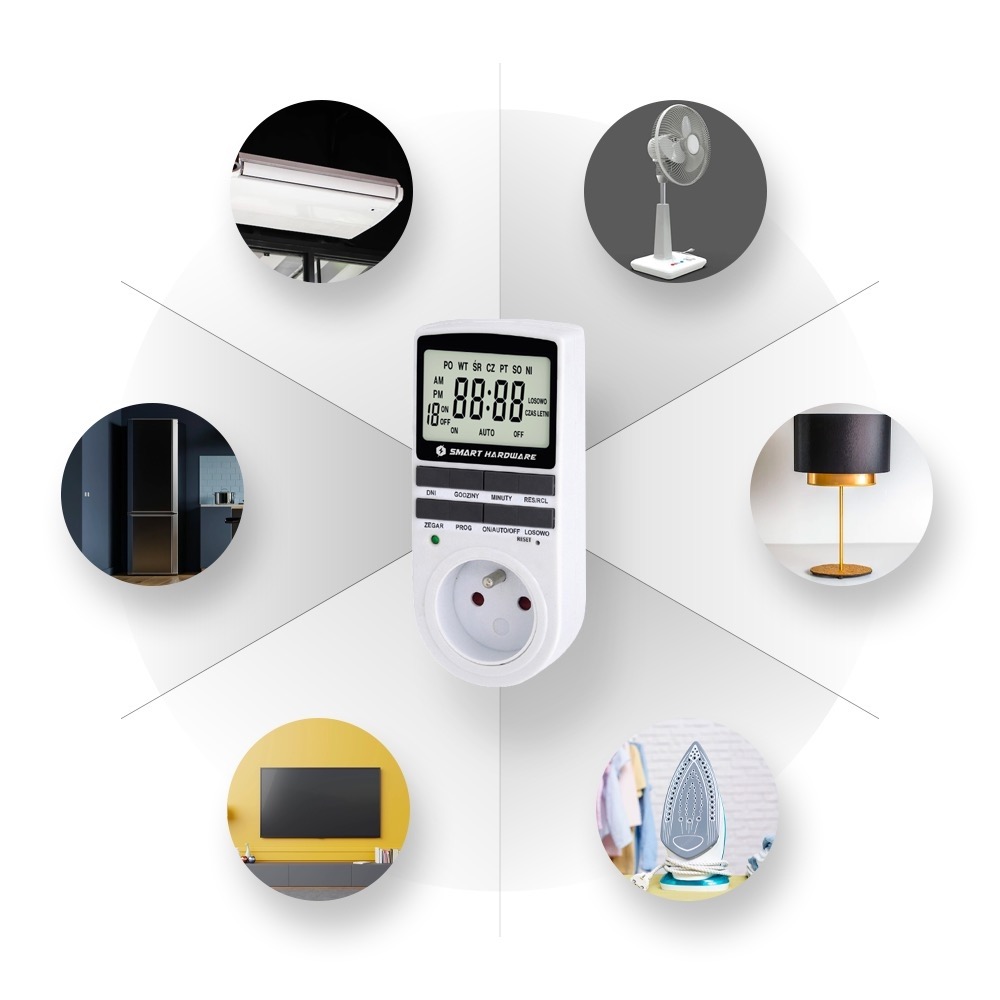 PROGRAMATOR CZASOWY WŁĄCZNIK WYŁĄCZNIK LCD CYFROWY HARMONOGRAM 7 DNI POLSKI Model TE02FR-SH