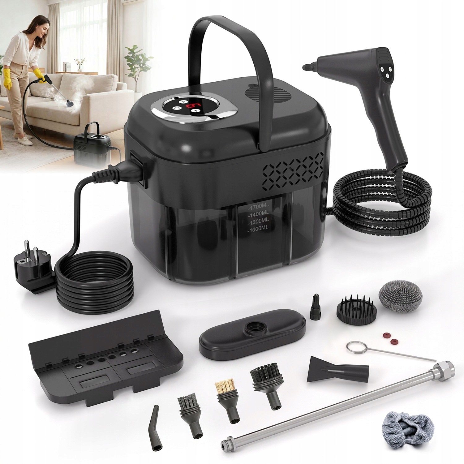 Parní Čistič Multifunkční Vysavač 2500W 3BAR 1700ML