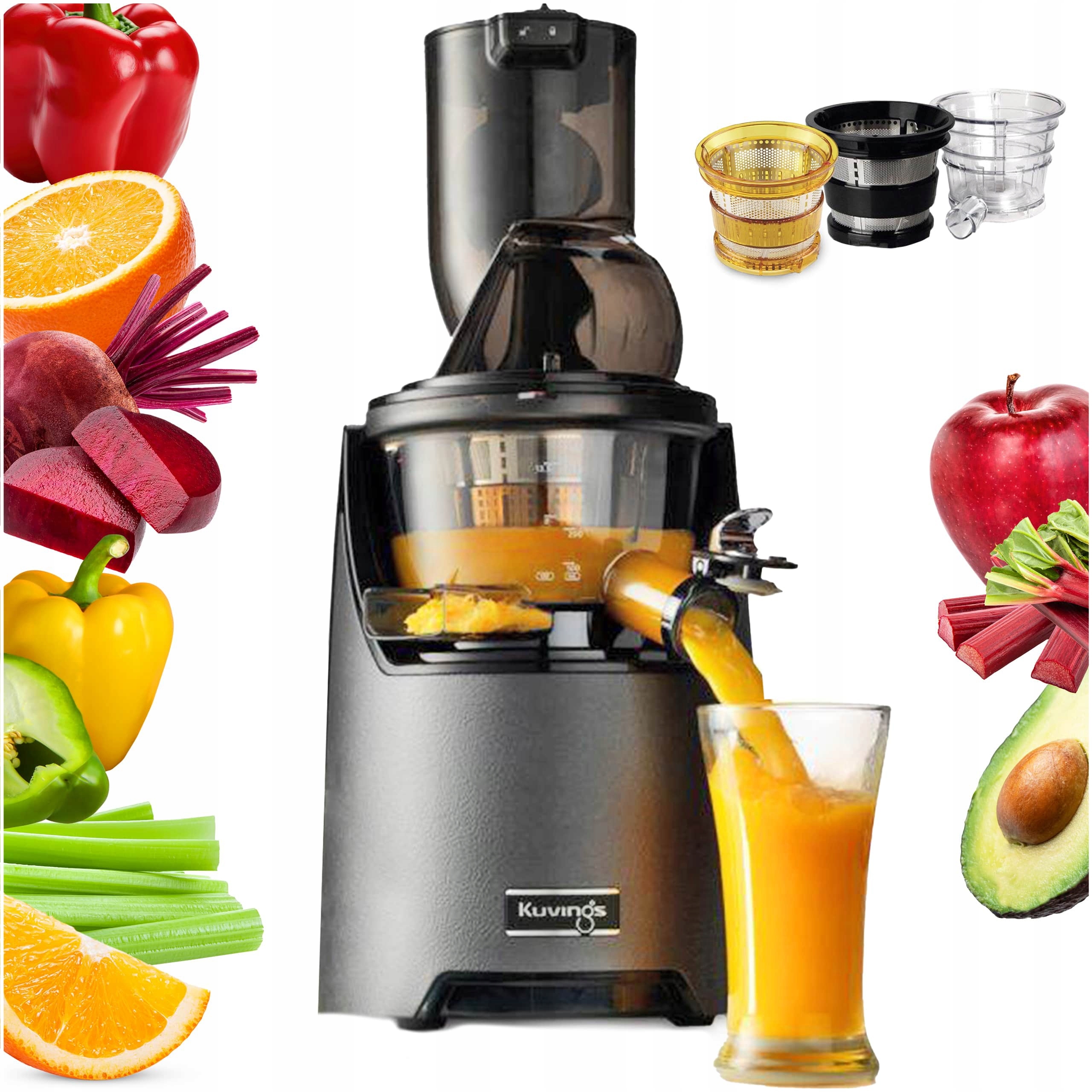 Kuvings EVO820 Plus Pomalý Odšťavňovač Na Šťávy Z Zeleniny 3 Síta