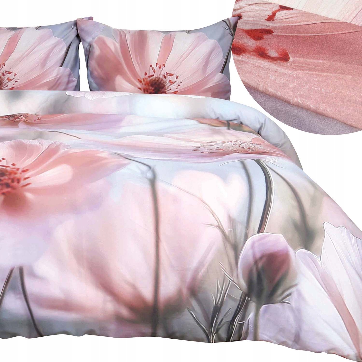Pościel satynowa satyna bawełniana Satynlove Premium 140x200 Kwiaty różowa