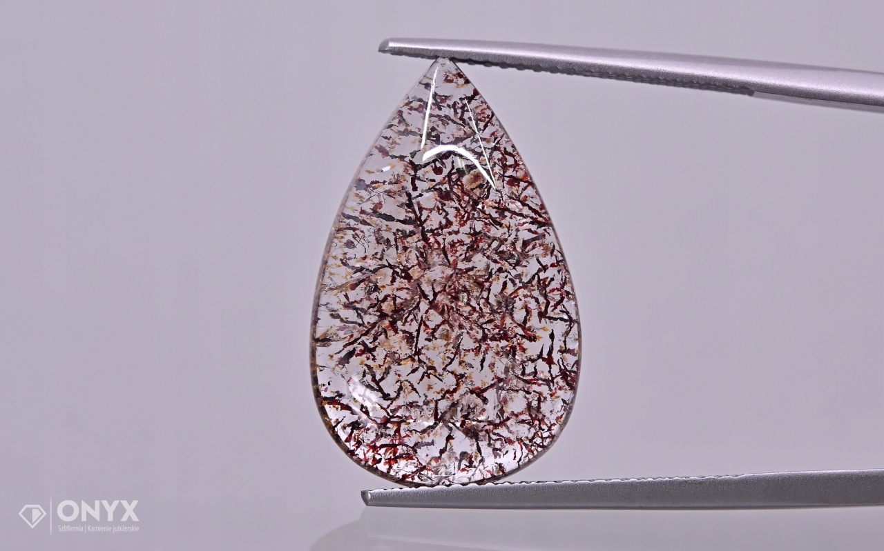 Jahodový křemen kabošon slza 22x14 mm