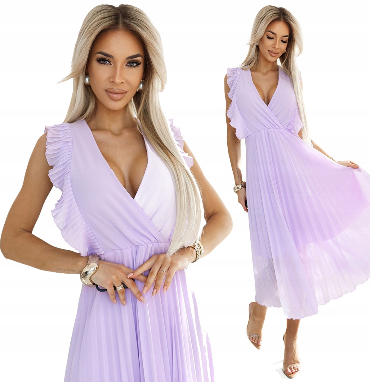 Krásná Plisovaná Šaty S Volánky Bez Rukávů, Vřesová Barva, Velikost M