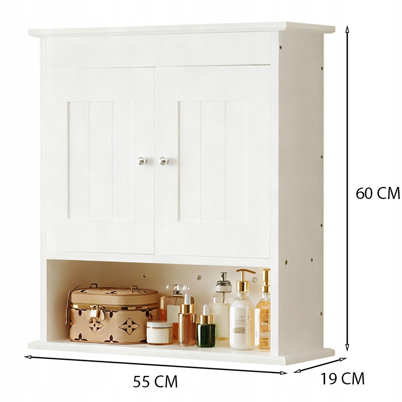 SZAFKA ŁAZIENKOWA WISZĄCA BIAŁA 2-DRZWIOWA SKANDYNAWSKI ŚCIENNA PÓŁKI LOFT Typ wiszące