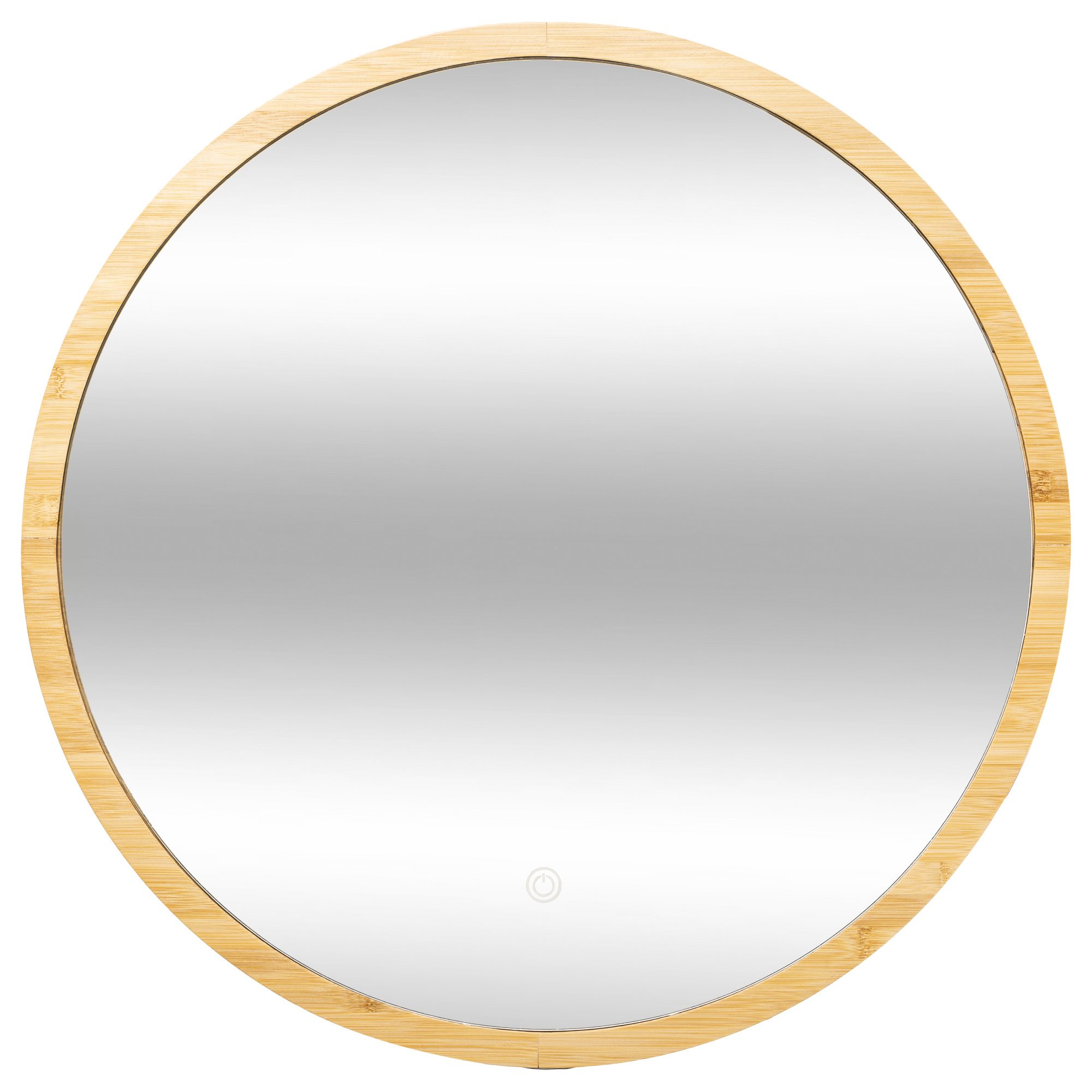 Kúpeľňové zrkadlo s Led podsvietením, bambusový rám, O 57 cm