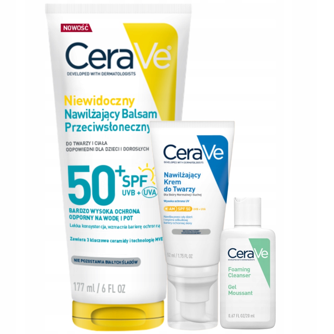 CeraVe Zestaw SPF50+ Niewidoczny Balsam 177ml Krem do twarzy 52ml