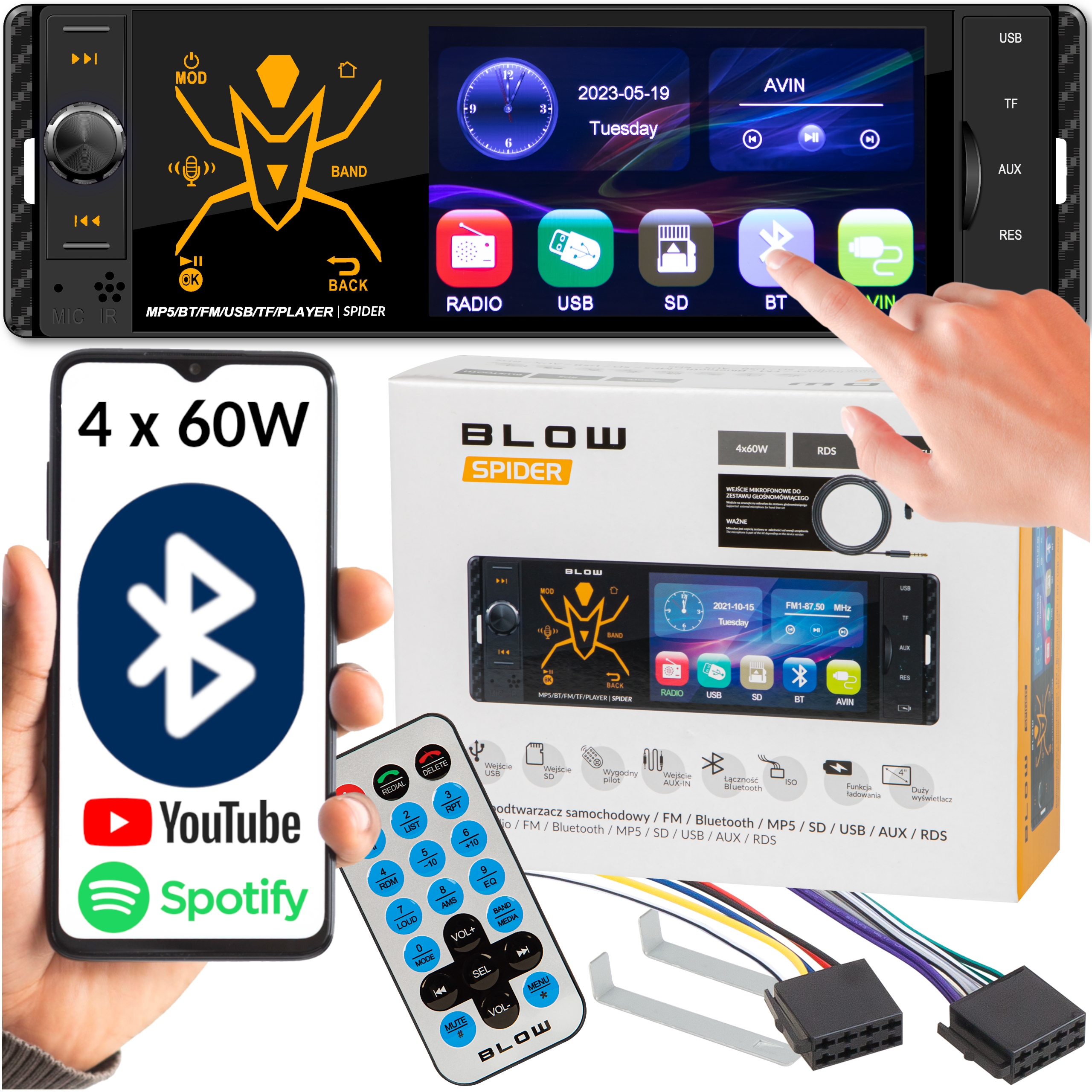 Autorádio 1DIN Bluetooth Usb Sd Aux Dotykový Displej 4 Palce MP3 MP4