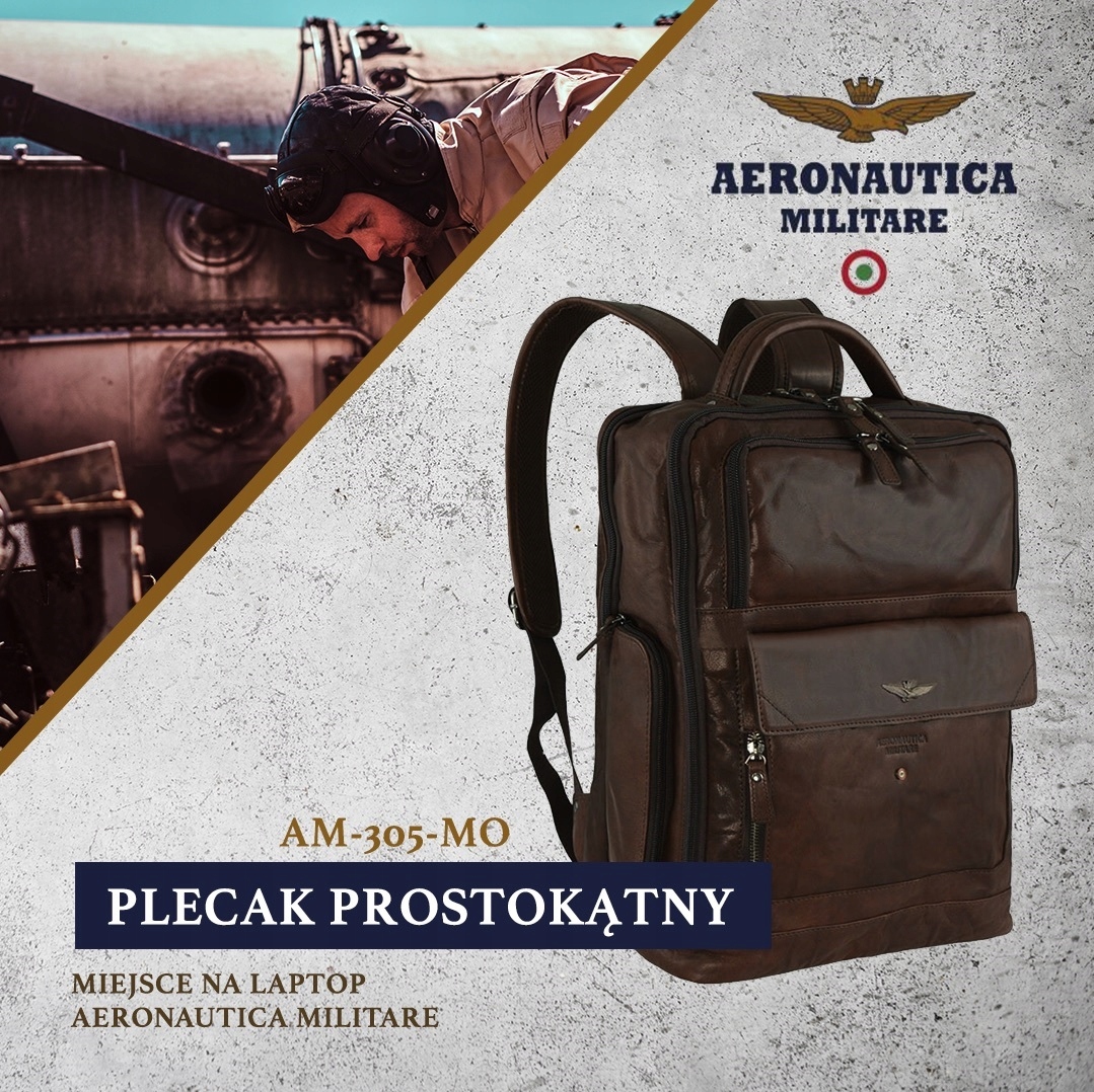 Plecak Duży Na Laptop Skóra Aeronautica Militare AM-305 Mo Brąz Moro