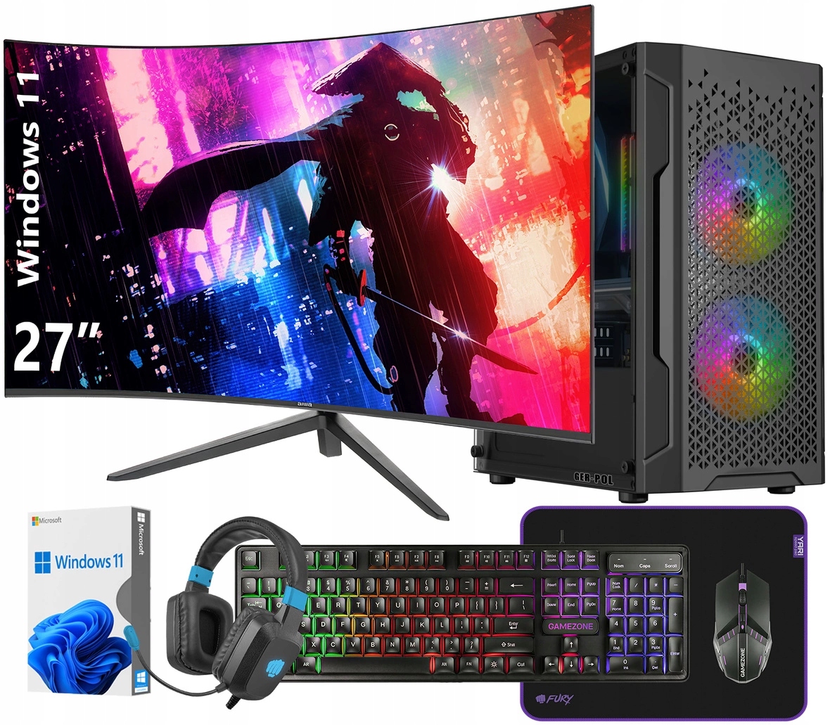 Komputer Gamingowy Ryzen 9 5900X Rx 7600 64GB 1TB Ssd Windows 11 Monitor 27