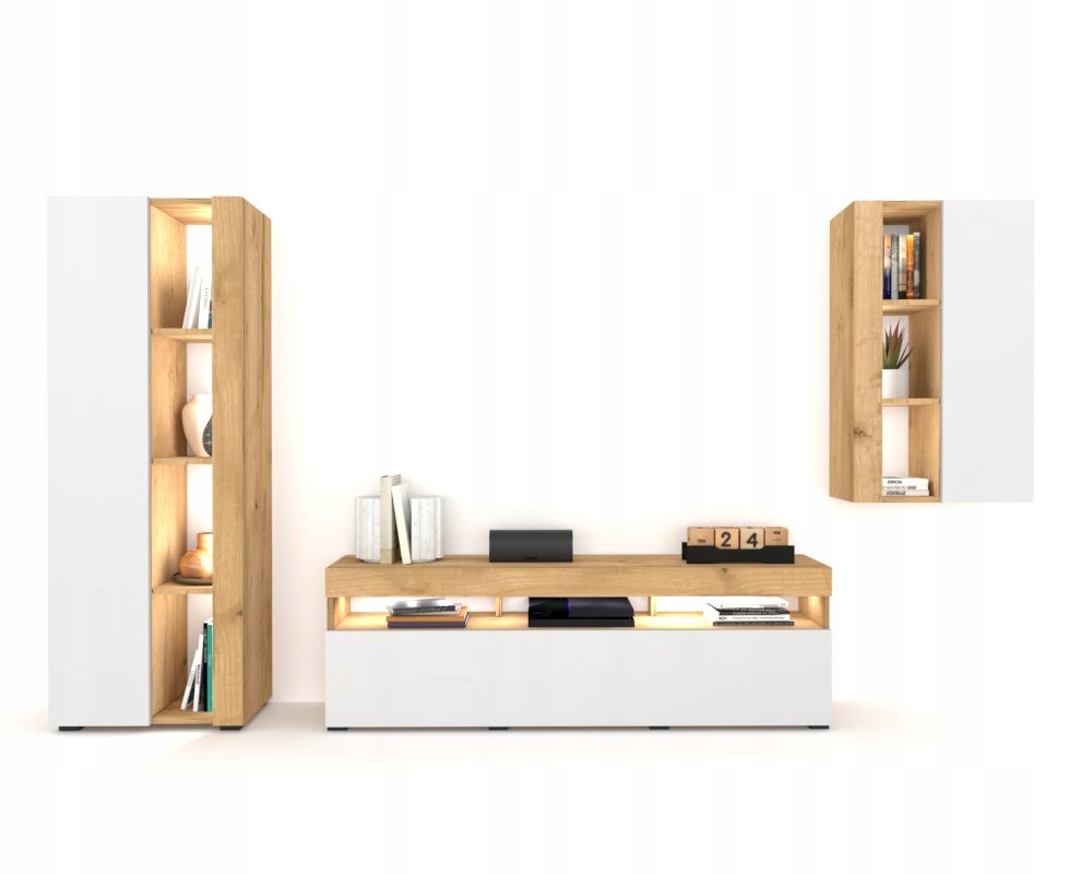 Sada nábytku do obývacej izby Obývacia Stena Rtv skrinka Vitrína Craft Biela Mat 260