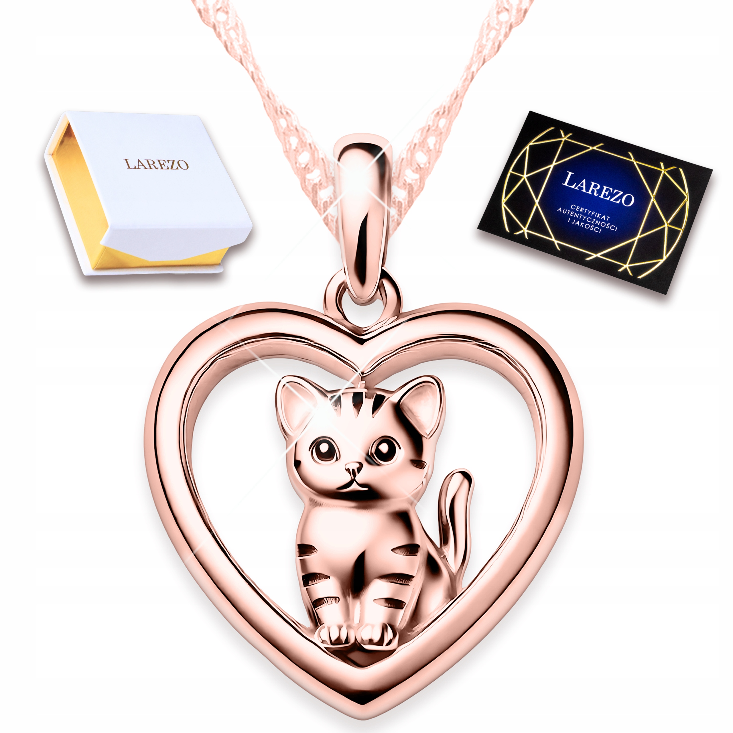Náhrdelník Pozlacený 925 Srdce s kočičkou Srdíčko Kočka v srdci Stříbro 925