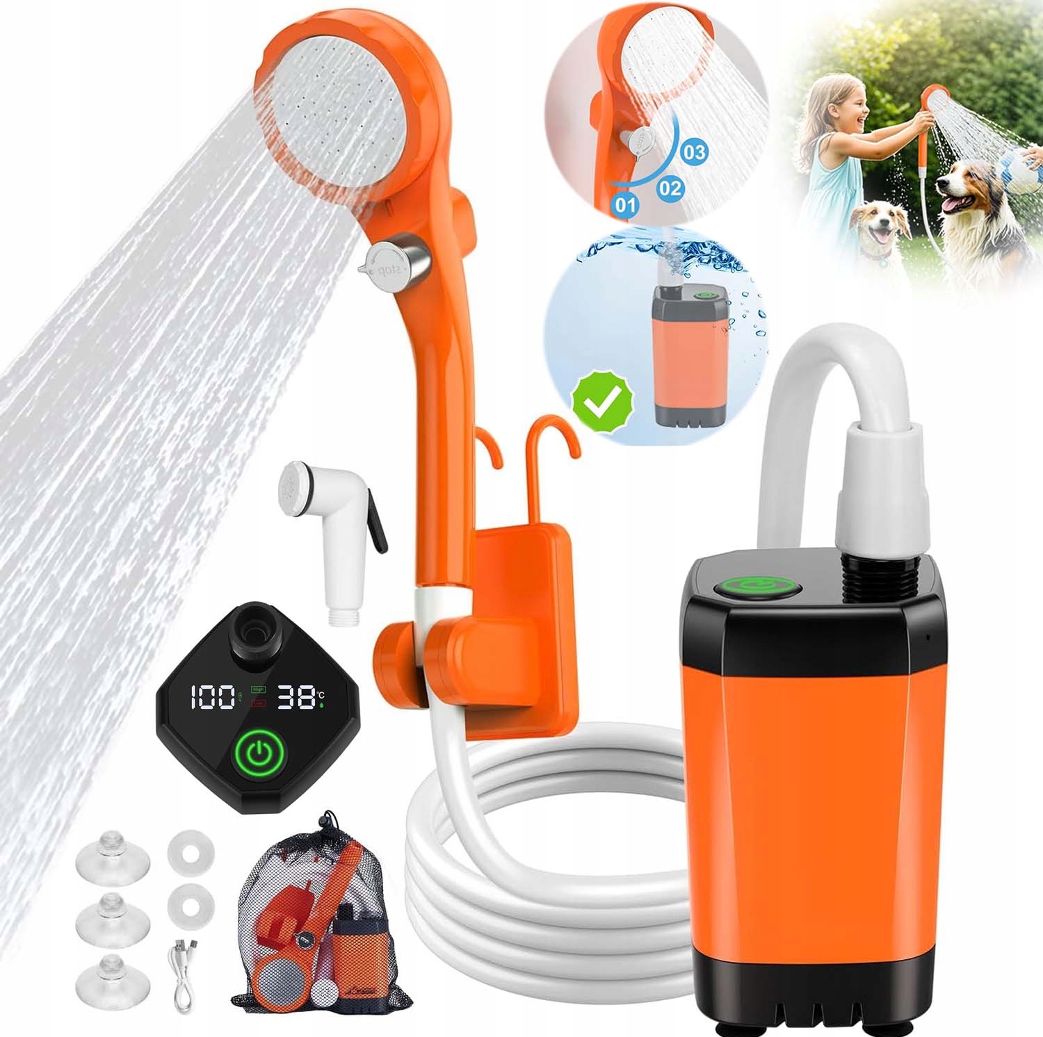 Turistická Kempingová Sprcha S Čerpadlem A Displejem Teploty 2 M Hose