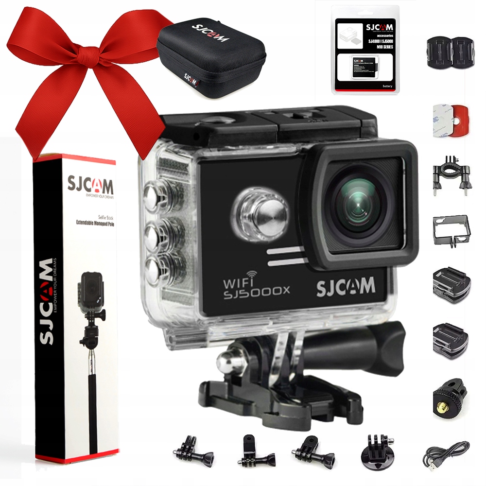 Zestaw sportowca Kamera SJ5000X Czarna walizka Bateria Kijek