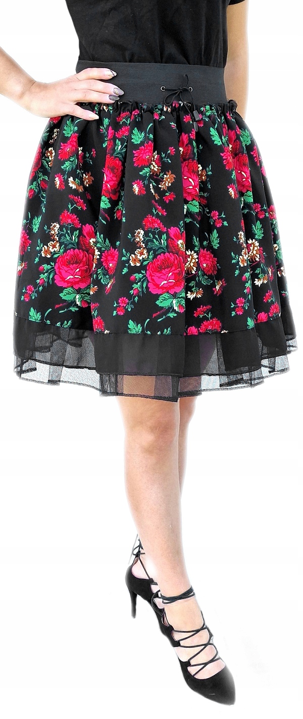 Horalská Sukně s květy, lidová, krátká, s tylem *FolkStyle* S