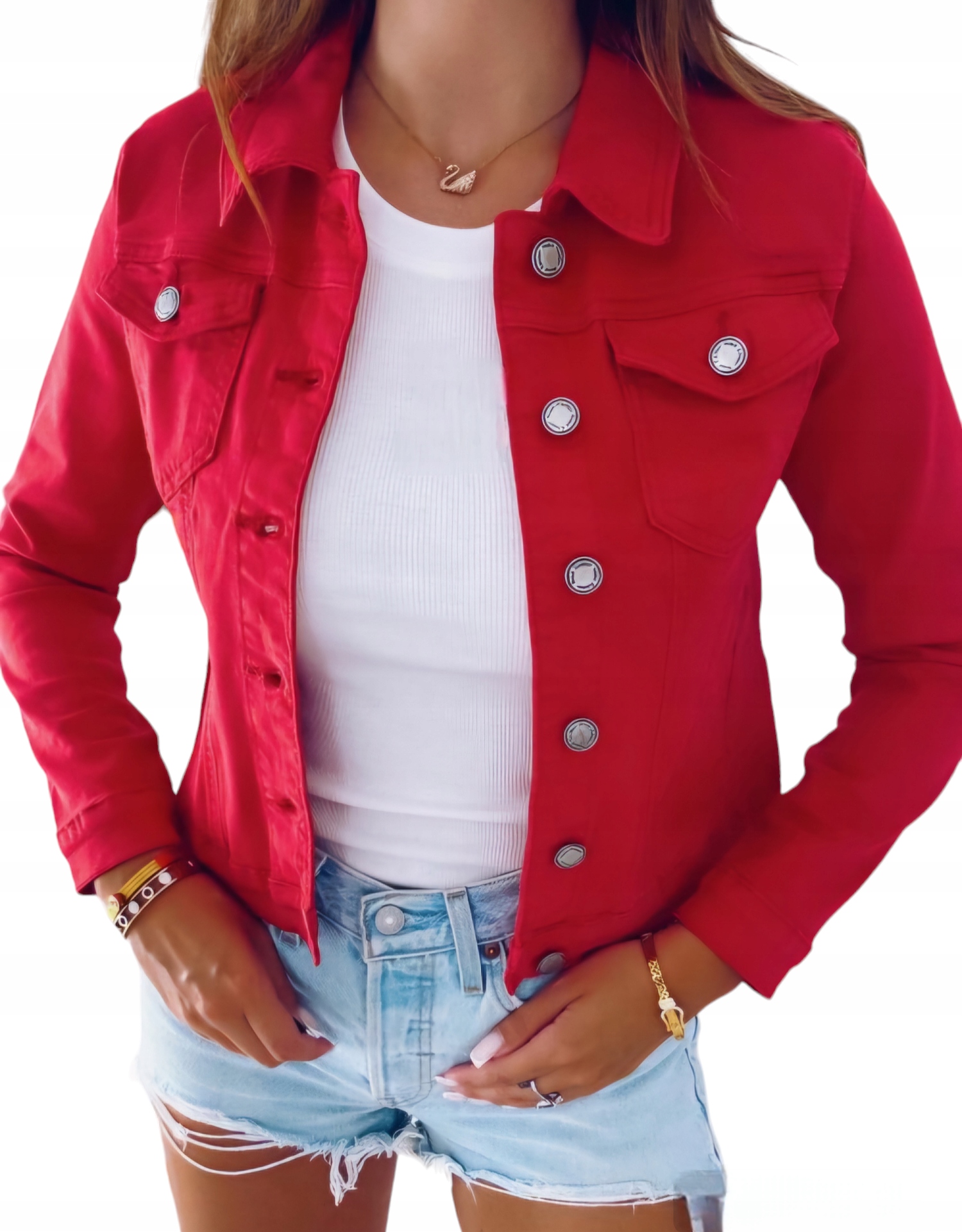 Klasická Módní Džínová Bunda Katana Červená velikost S 36