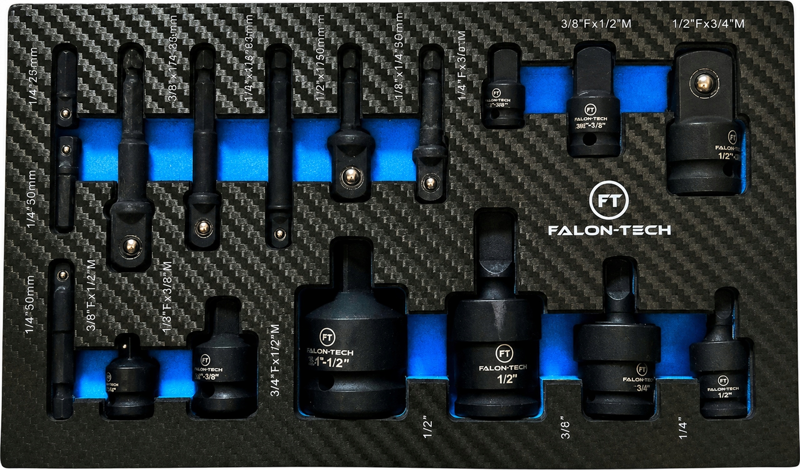 Falon-Tech Redukcje Adaptery Udarowe 1/4 3/8 1/2 3/4 Zestaw 17 el.