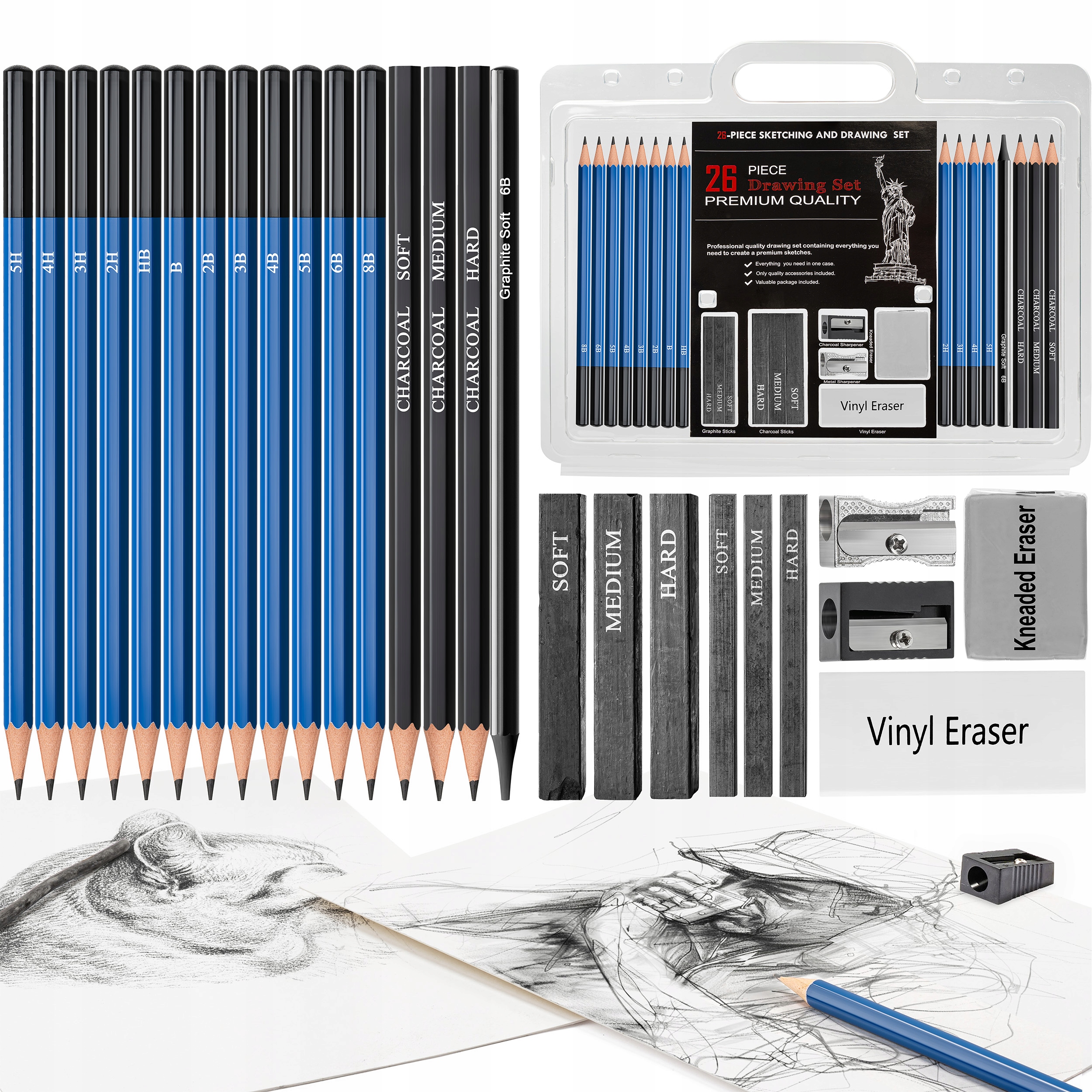НАБОР ДЛЯ РИСОВАНИЯ И НАБРОСКОВ КАРАНДАШИ И УГОЛЬ ПРОФЕССИОНАЛЬНЫЙ НАБОР 26В1