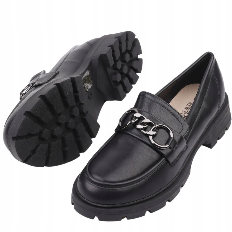 Czarne Mokasyny Damskie Na Platformie Wsuwane Półbuty